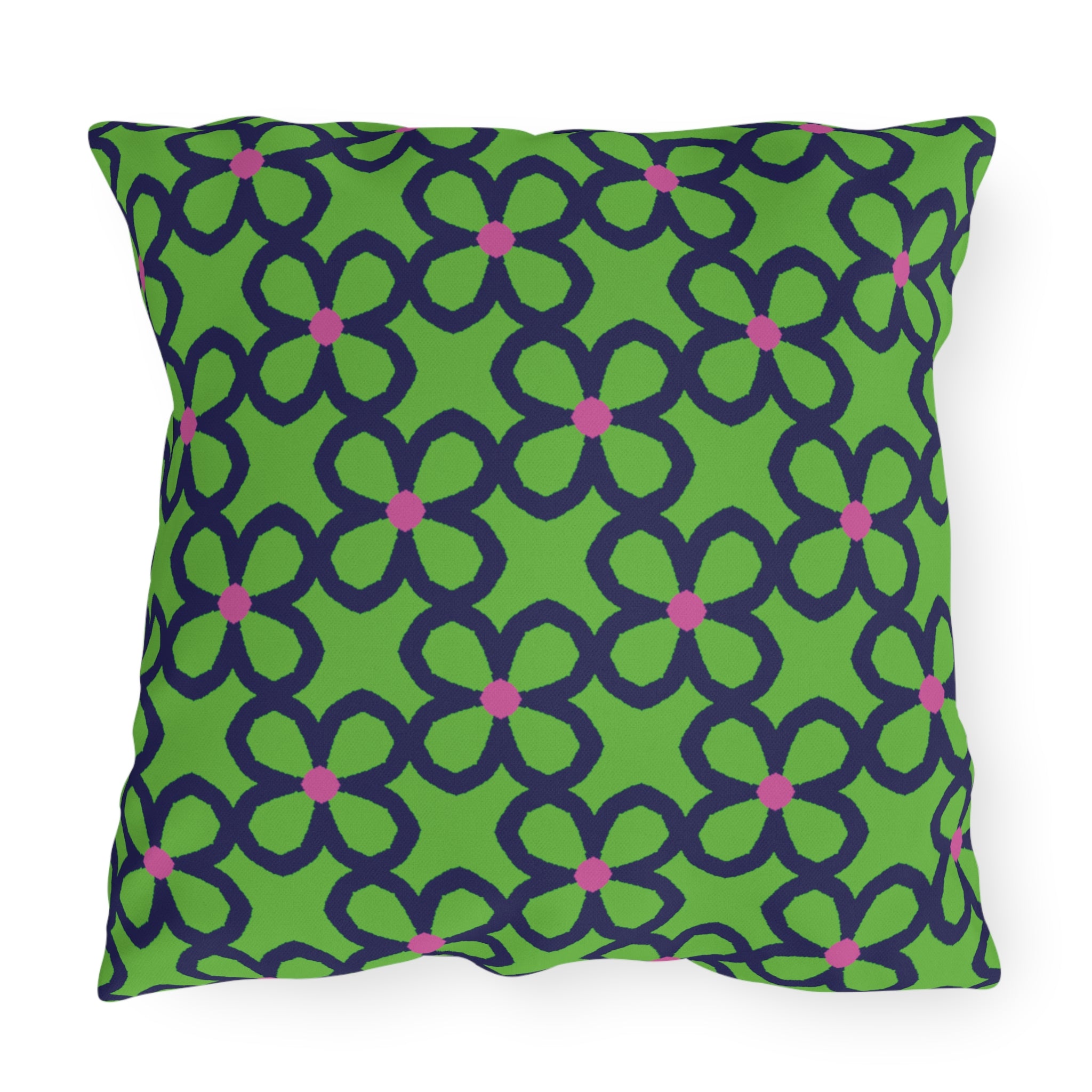 Outdoor Pillow — Green Floral Trellis Pattern Decorative Cushion
