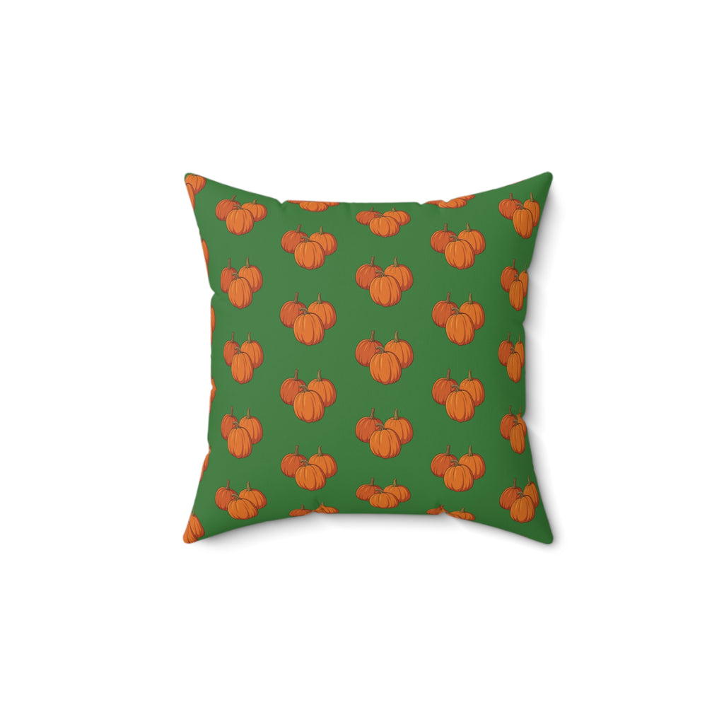 Green Autumn Pumpkin Pattern Throw Pillow — Orange Pumpkins on Green Fall Decor