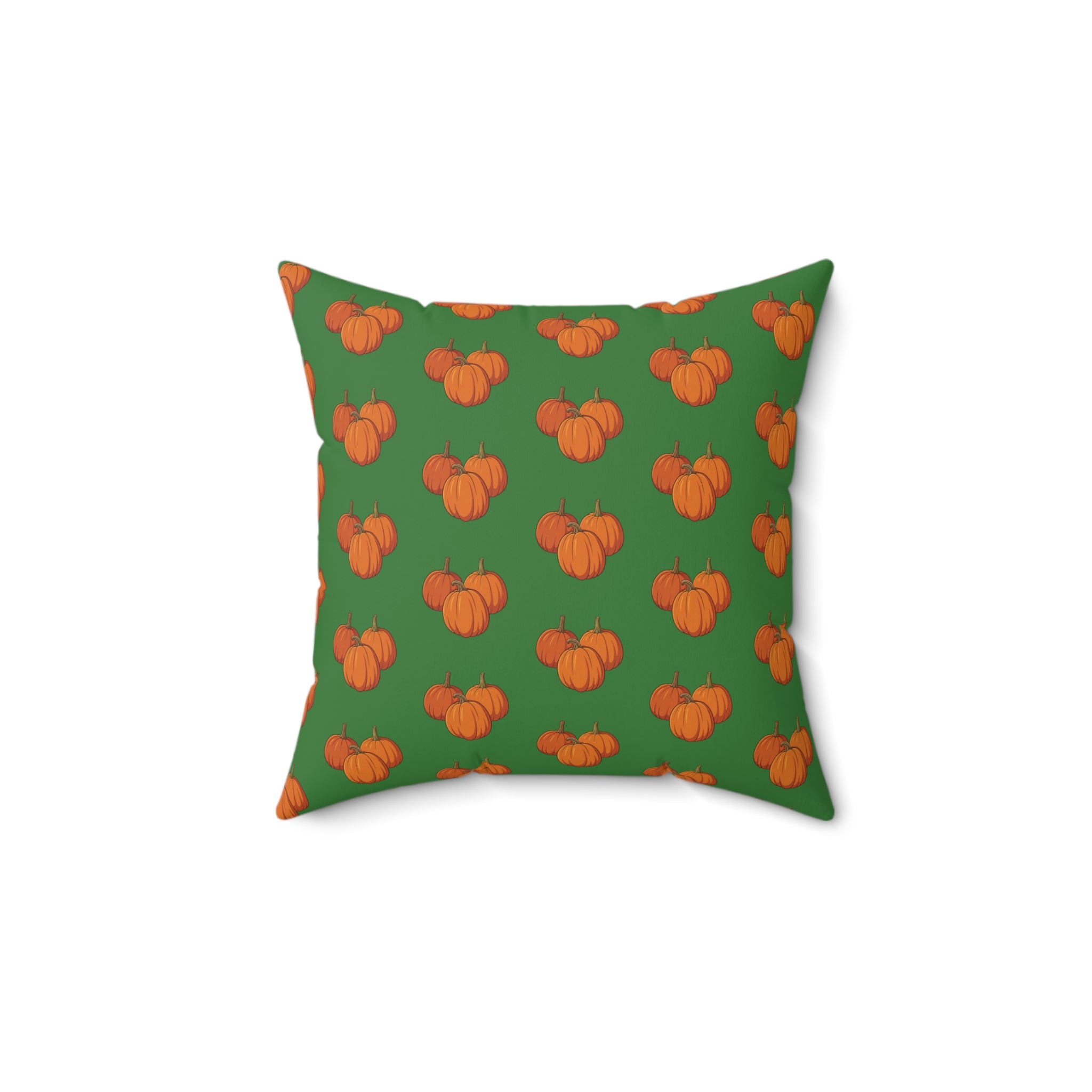 Green Autumn Pumpkin Pattern Throw Pillow — Orange Pumpkins on Green Fall Decor