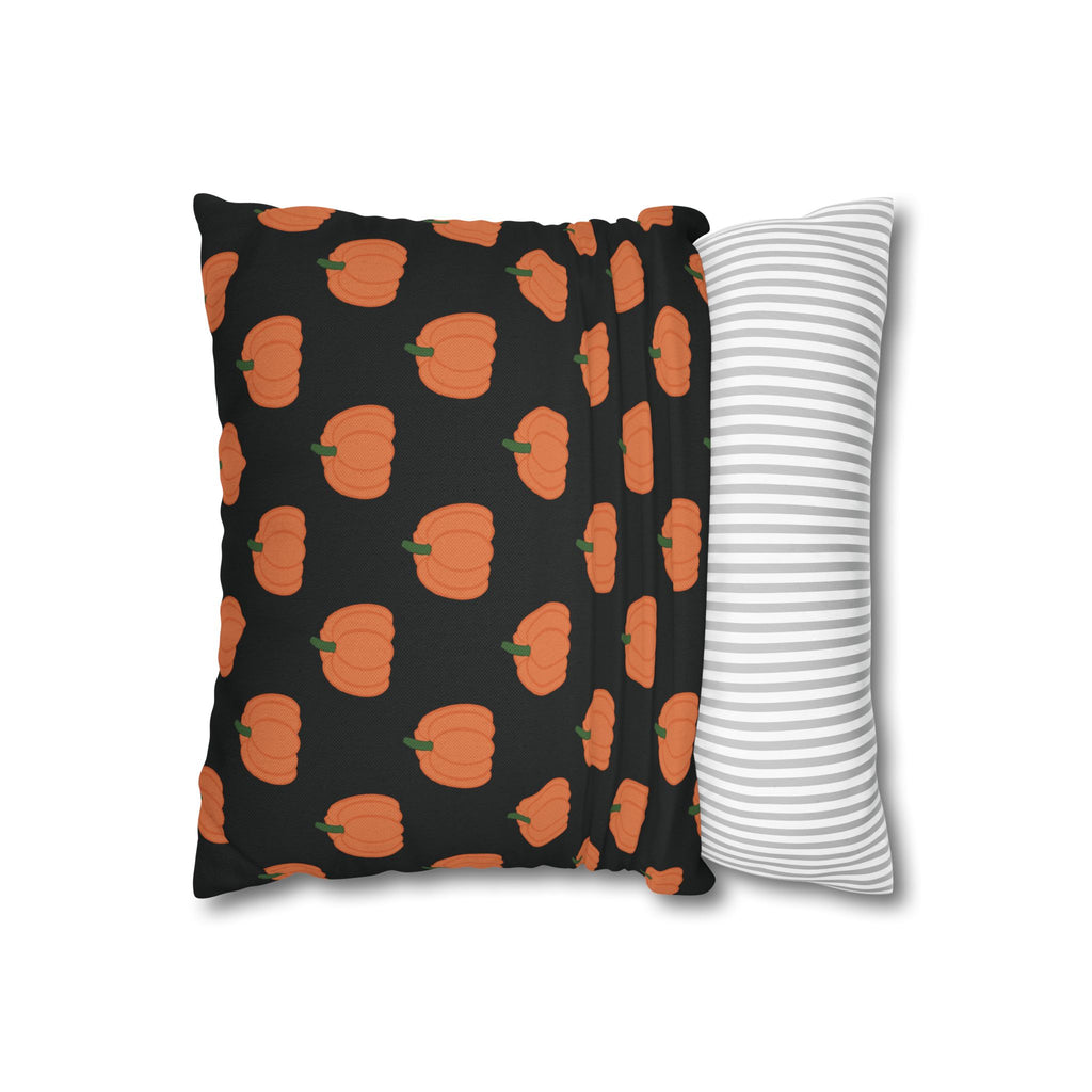 Black Halloween Pumpkin Pattern THROW PILLOW COVER — Halloween Fall Decorative Square Pillow Cover