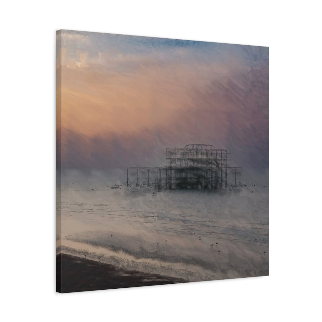 Matte Canvas Wall Art - West Pier Brighton, Ethereal Beachscape, Coastal Decor, Ocean Wall Hanging, Abstract Landscape Print, Gift for Art Lovers
