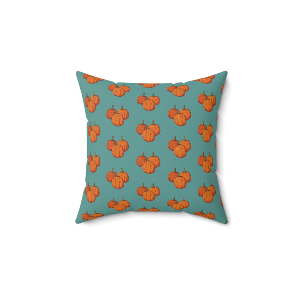 Teal Autumn Pumpkin Pattern Throw Pillow — Fall Decorative Accent Cushion