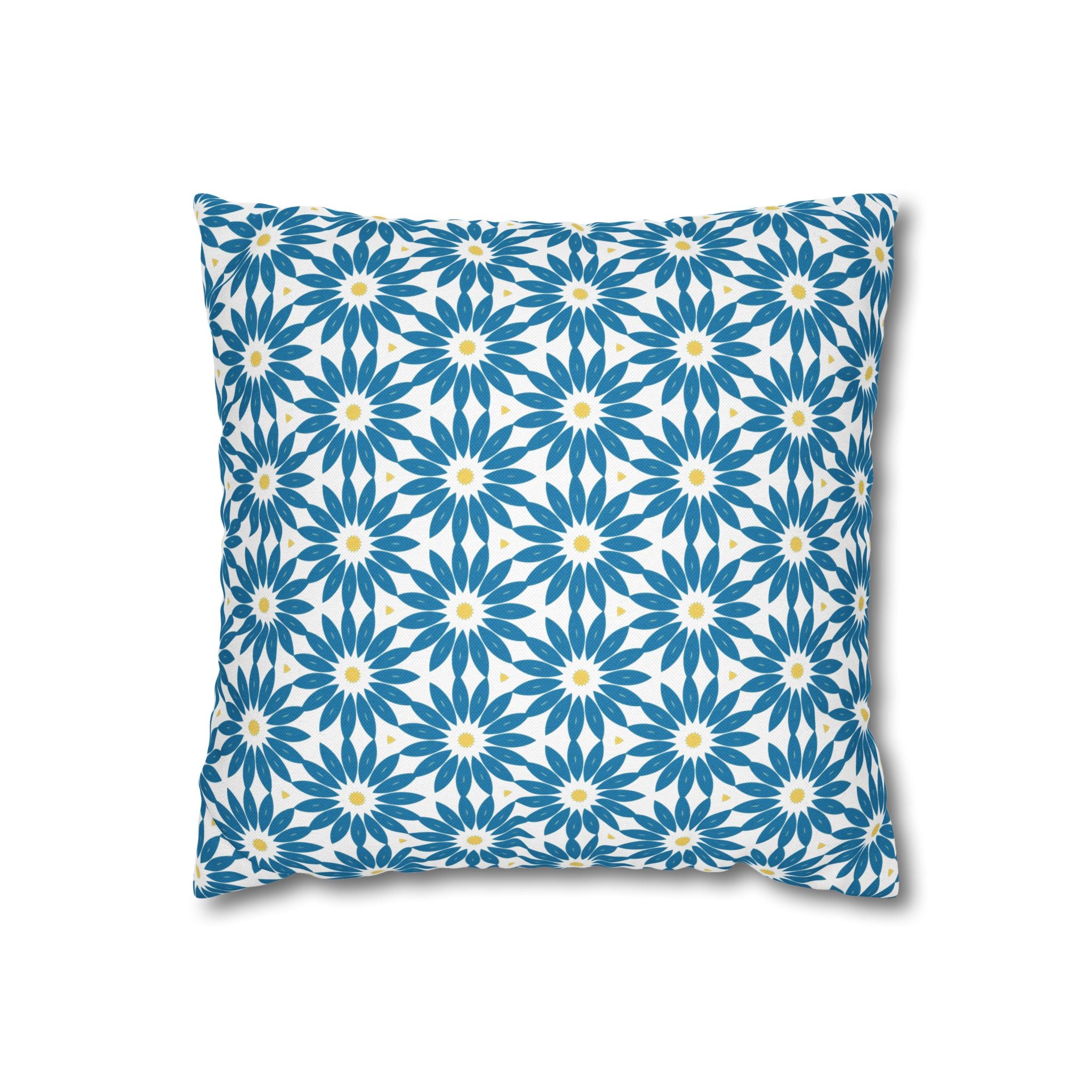 Blue Daisy Pattern THROW PILLOW COVER — Decorative Floral Square Throw Pillow Cover