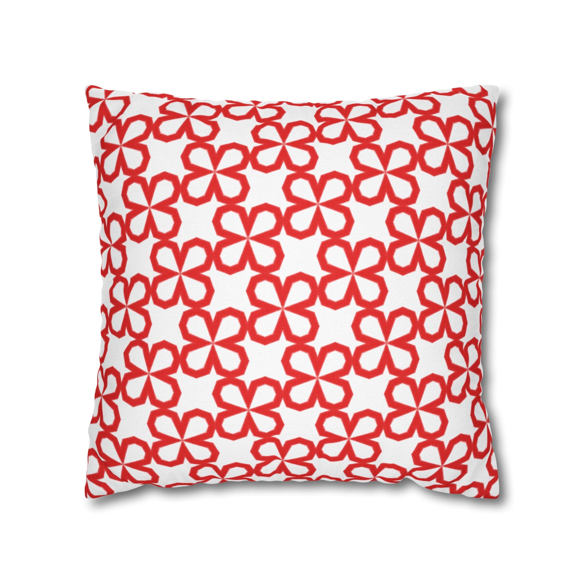 Red Doodle Flowers Pattern THROW PILLOW COVER — Decorative Square Throw Pillow Cover