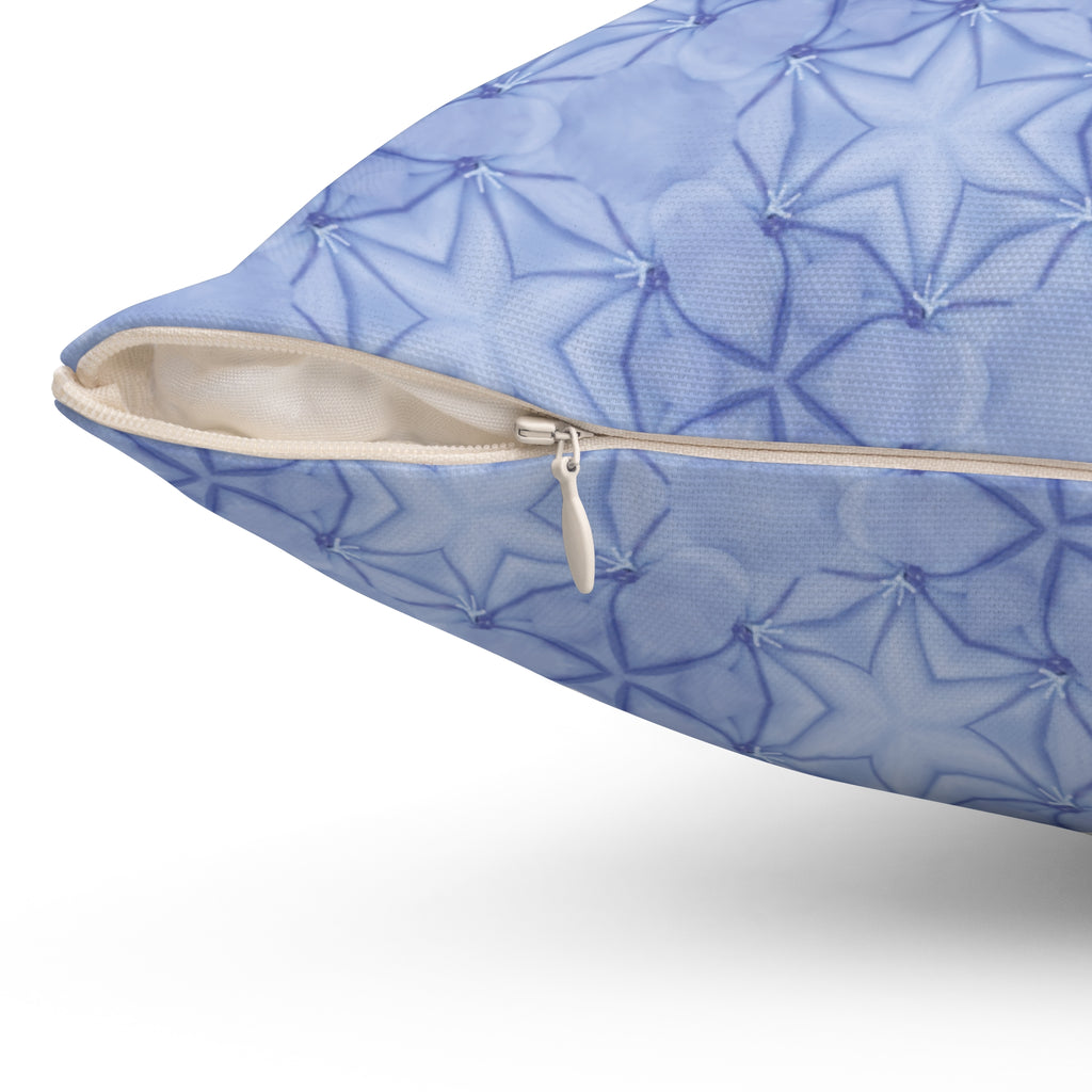 Blue Floral Geometric Throw Pillow — Soft Starburst Pattern Home Decor