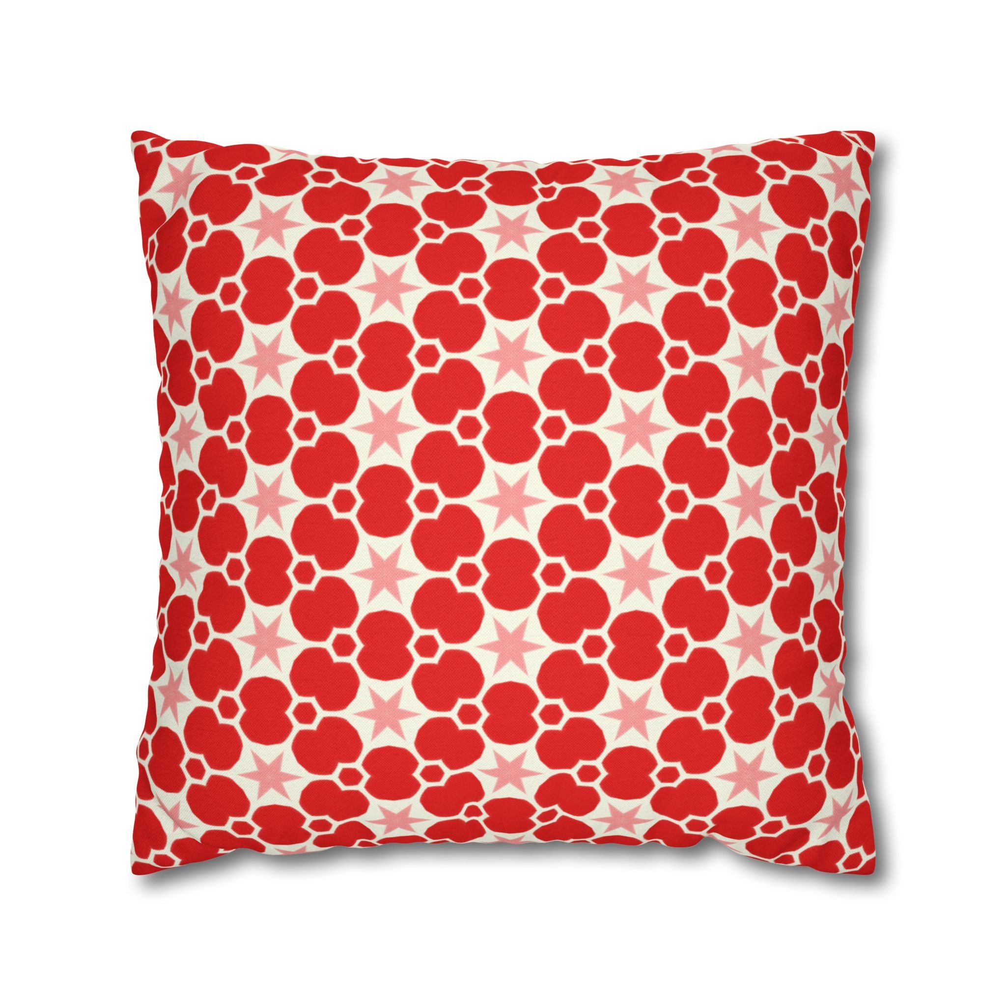 Red Floral Retro Pattern THROW PILLOW COVER — Modern Geometric Decor