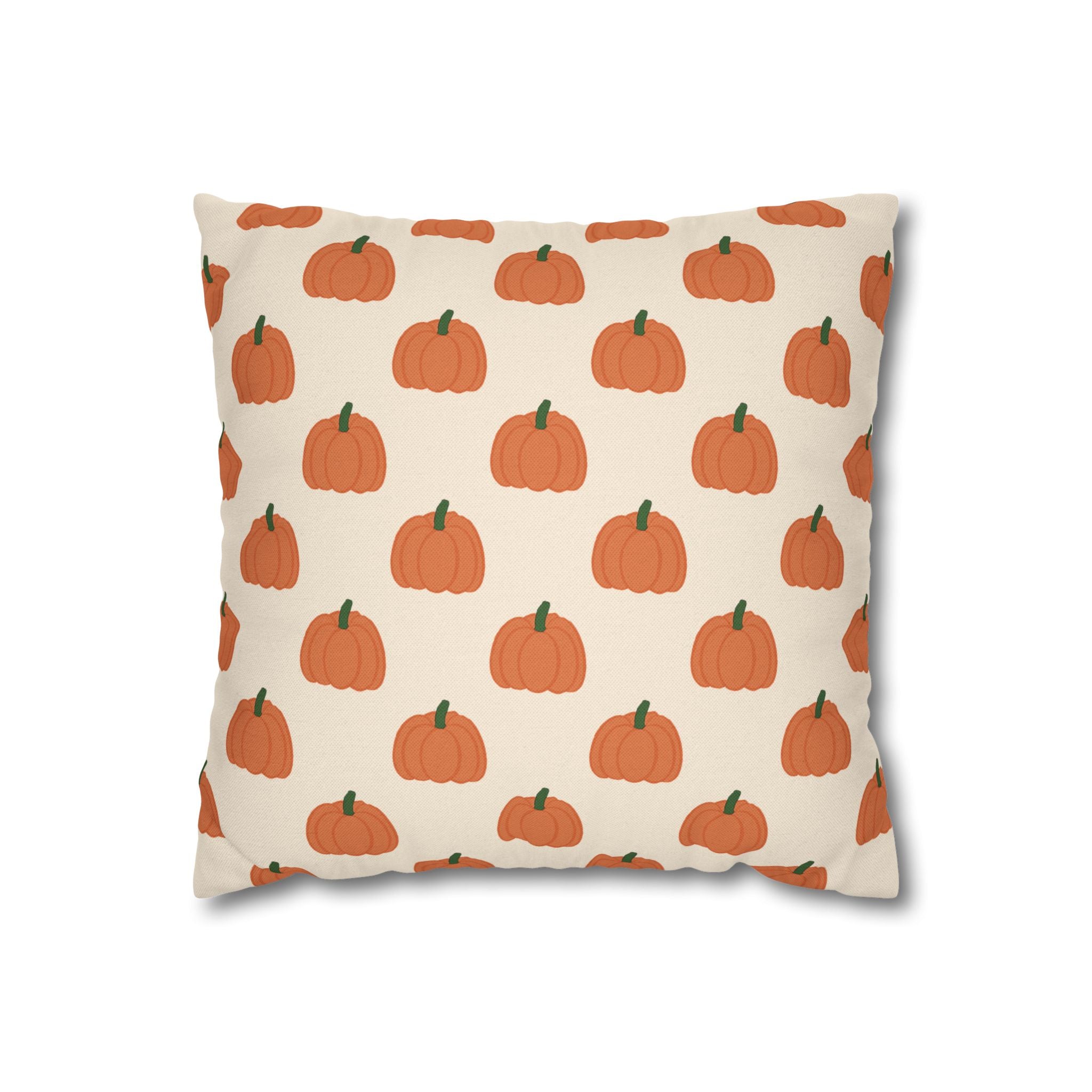 Cream Halloween Pumpkin Pattern THROW PILLOW COVER — Fall Decorative Square Pillow Cover