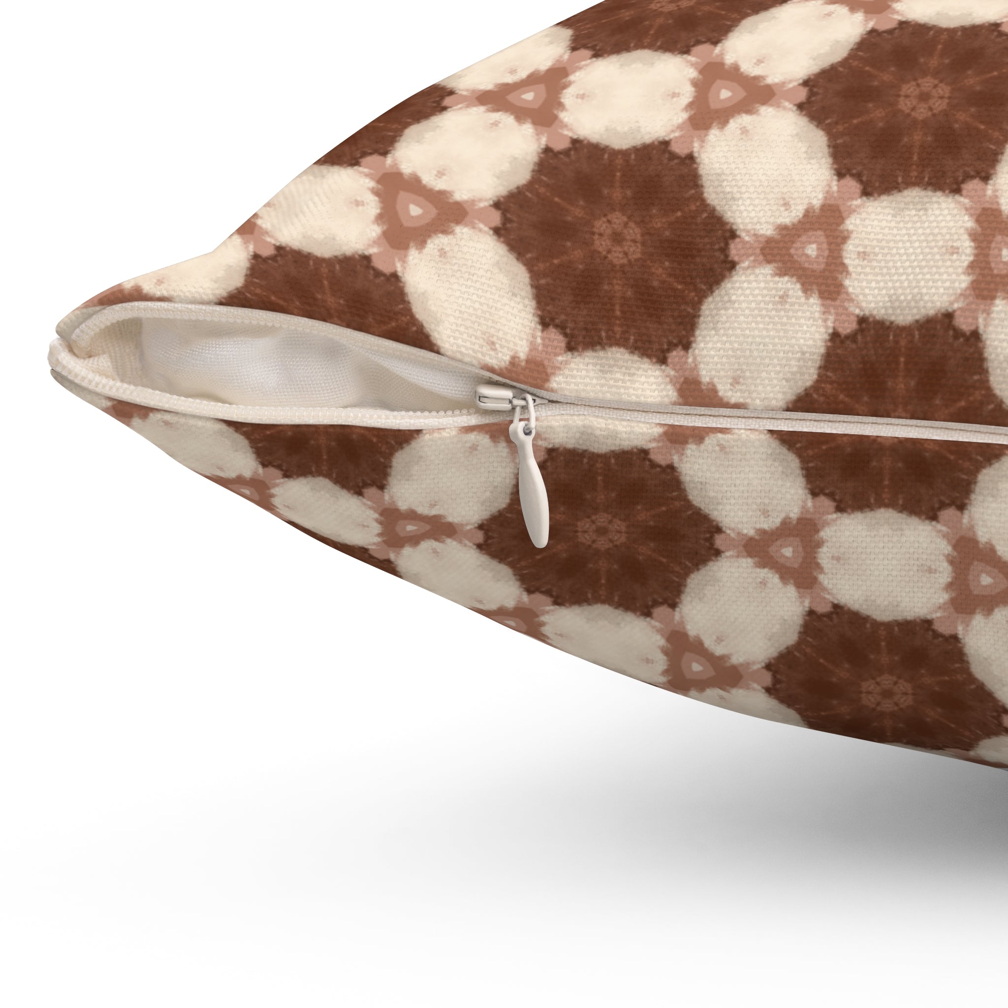Cream and Brown Plush Pillow — Cozy Moroccan Tile Pattern Square Cushion