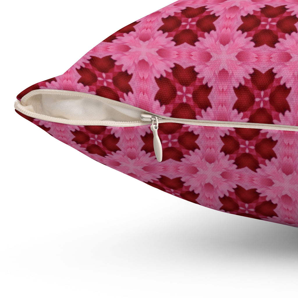 Pink Floral Geometric Throw Pillow — Decorative Square Accent Cushion