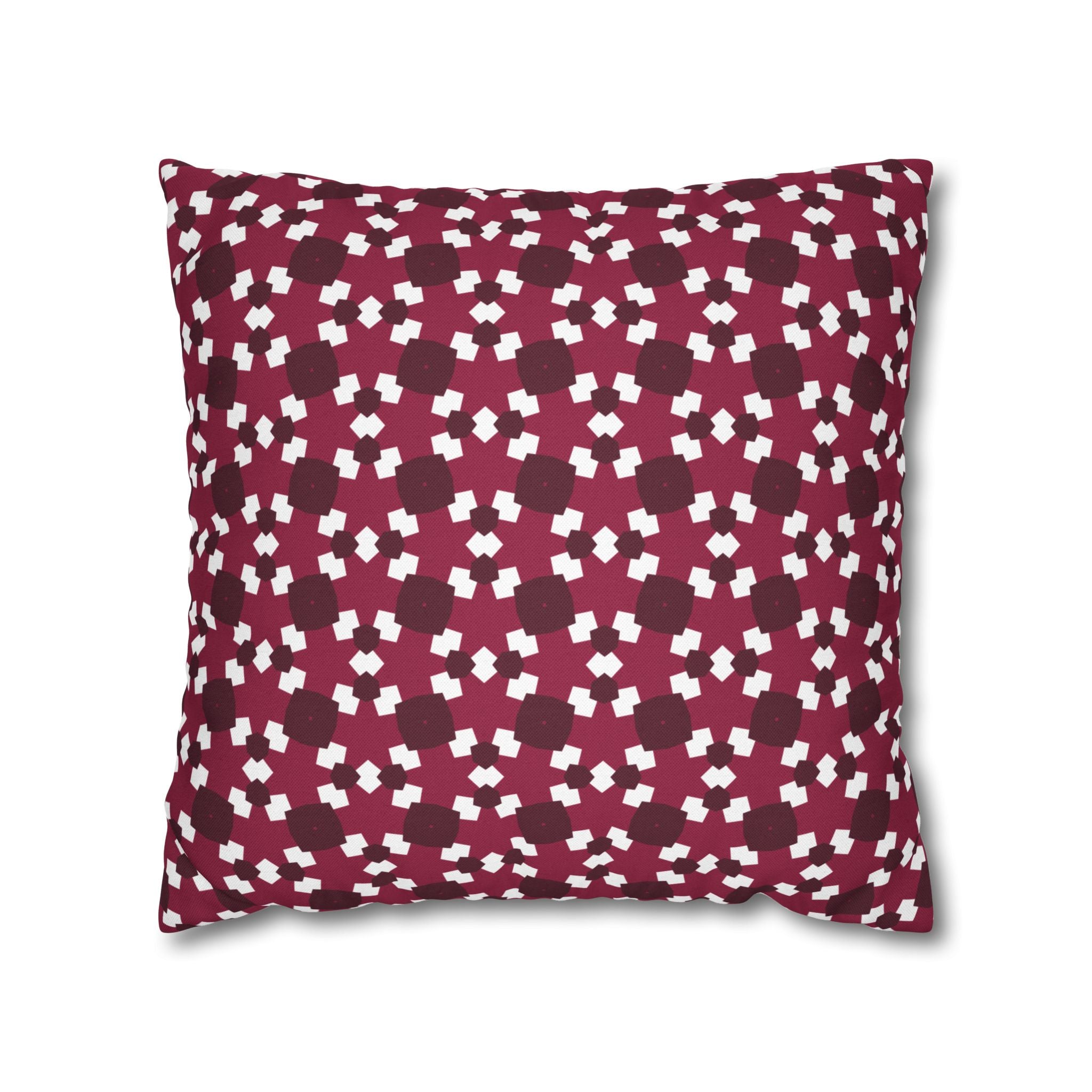 Burgundy Floral Geometric Throw THROW PILLOW COVER — Cozy Patterned Square Cushion Cover