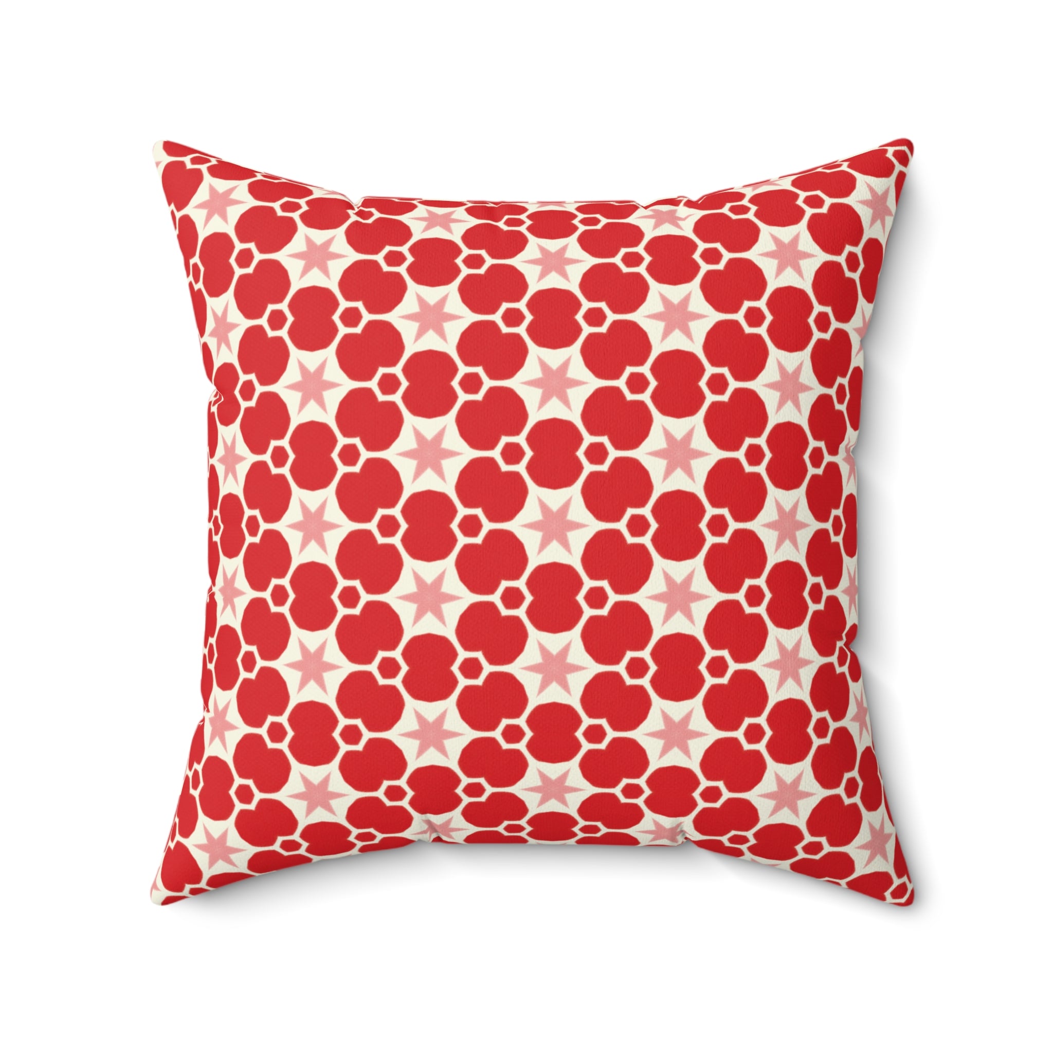 Red Floral Retro Throw Pillow — Festive Patterned Decorative Cushion