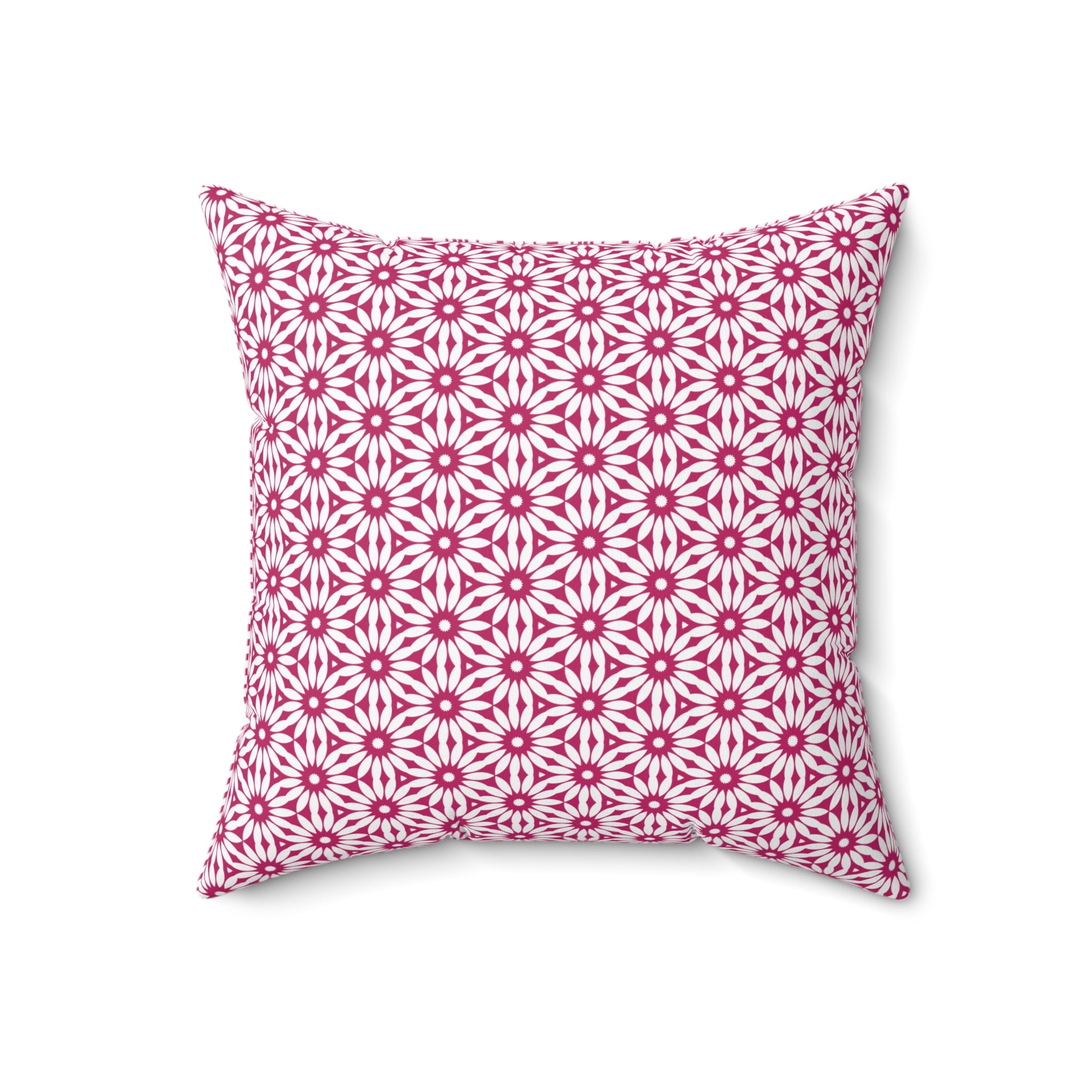 Pink Geometric Daisy Pattern Square Pillow — Decorative Throw Cushion for Living Room & Bedroom