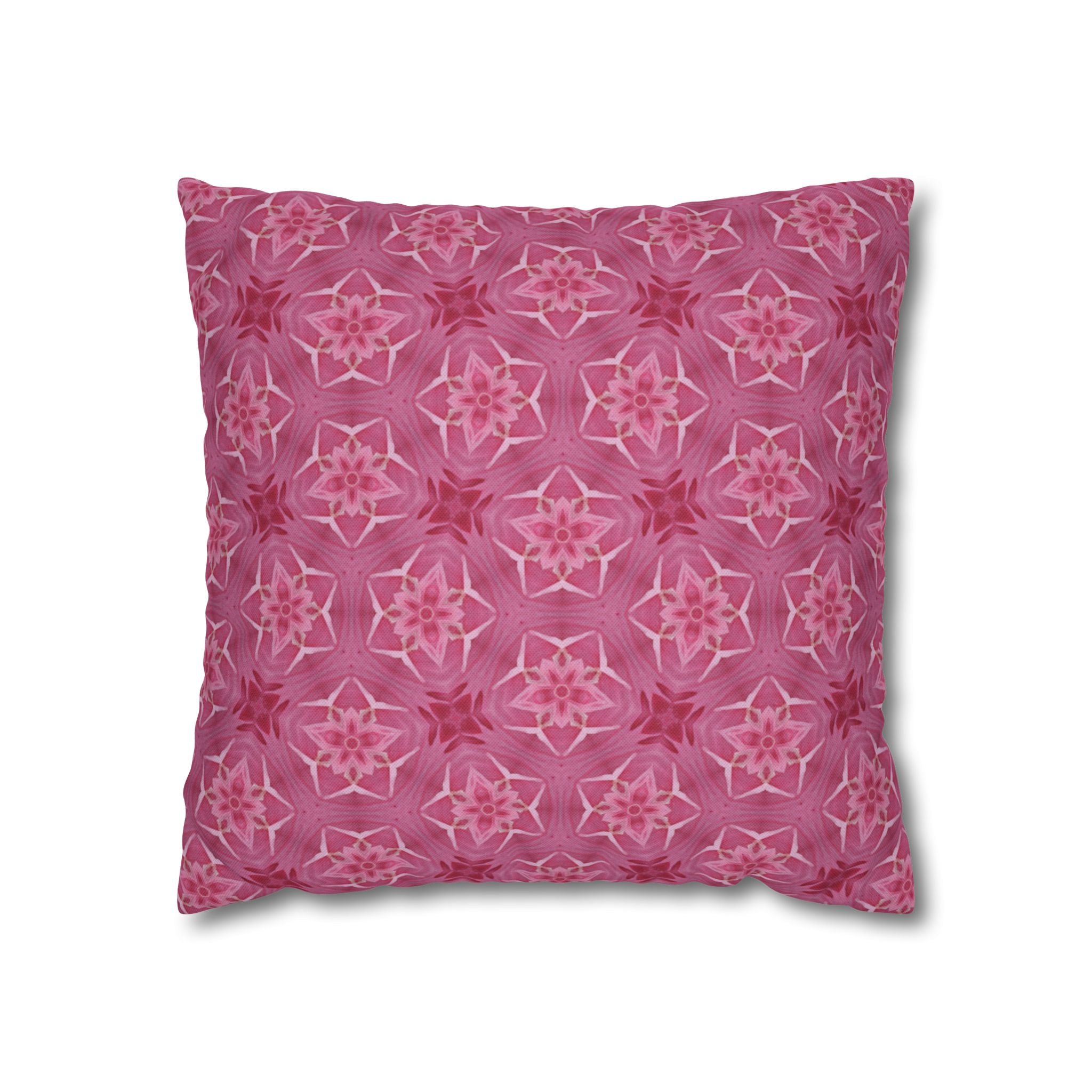 Pink Floral Fleur Kaleidoscope Decorative THROW PILLOW COVER— Floral Pattern Square Throw Pillow Cover