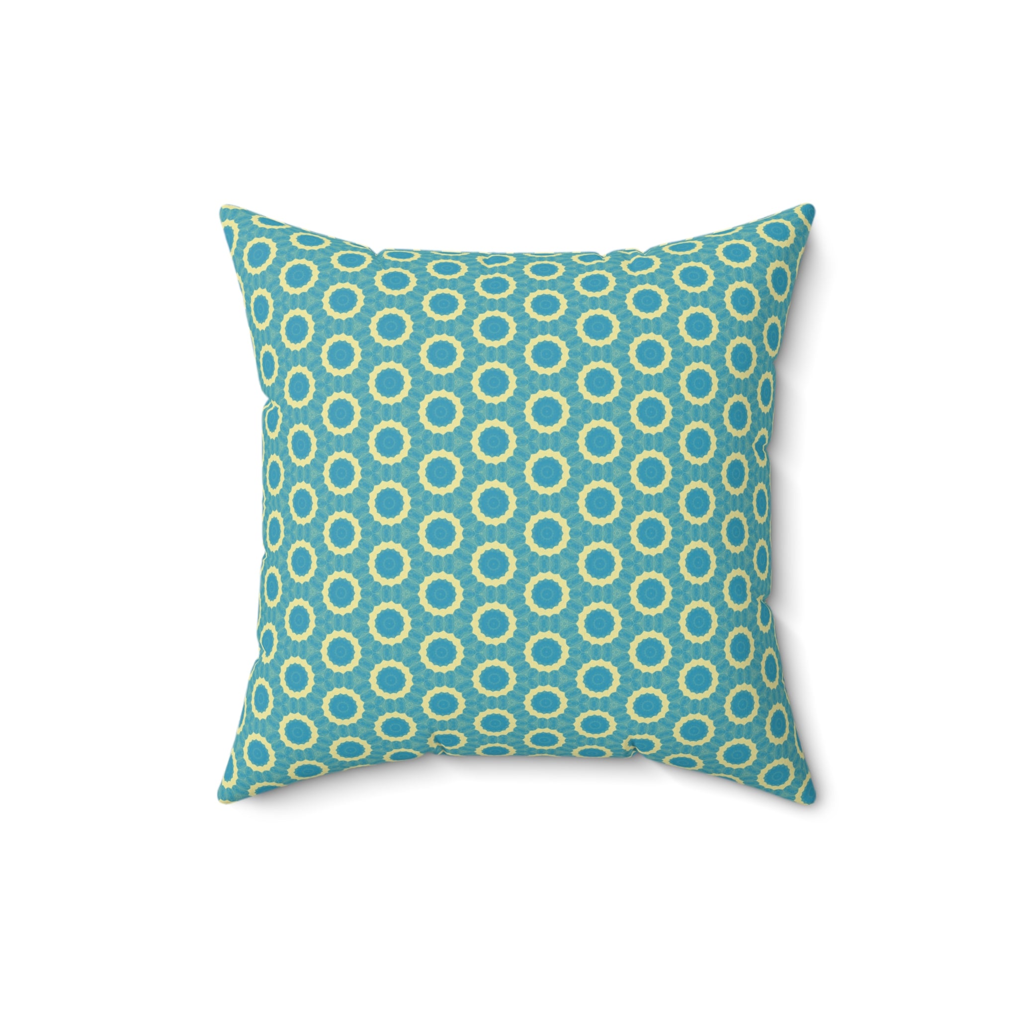 Aqua Retro Circle Design Throw Pillow — Spun Polyester Square Pillow