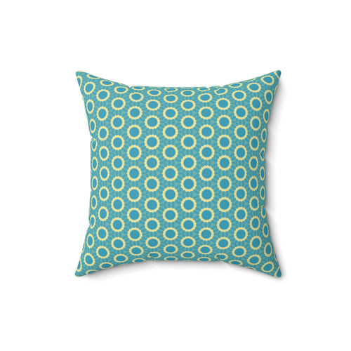 Aqua Retro Circle Design Throw Pillow — Spun Polyester Square Pillow