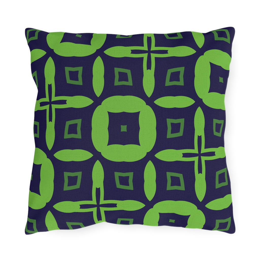 Outdoor Pillow — Navy & Lime Geometric Patio Cushion