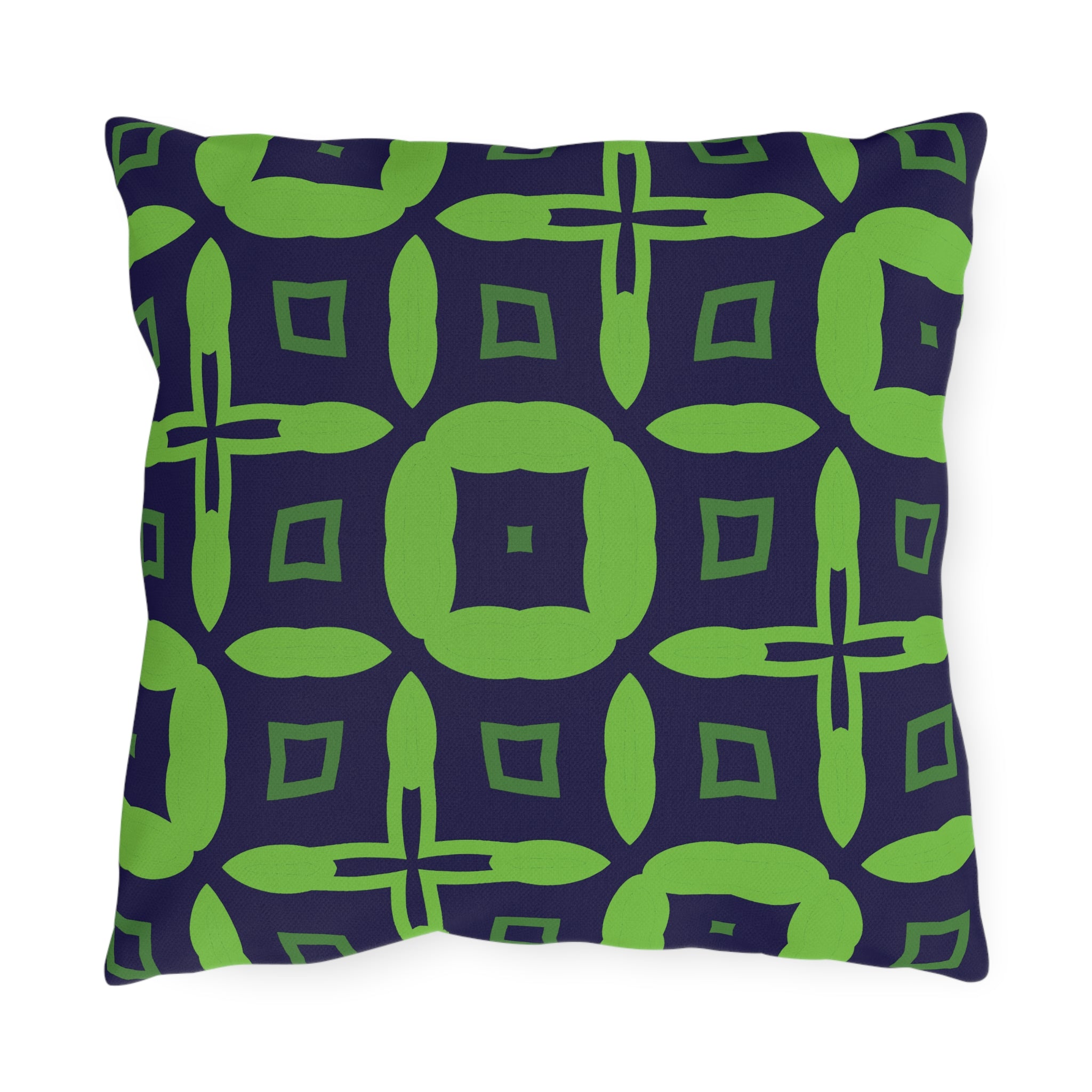 Outdoor Pillow — Navy & Lime Geometric Patio Cushion