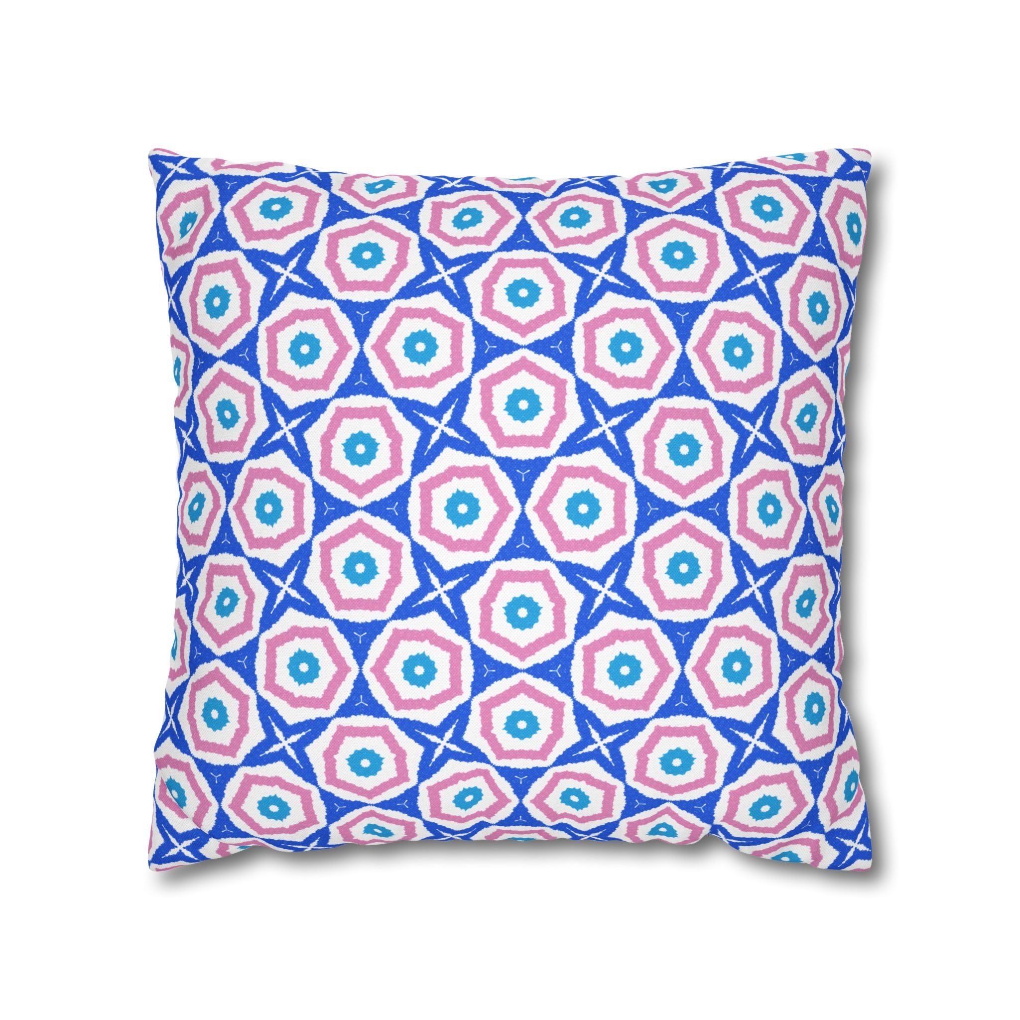 Blue & Pink Decorative THROW PILLOW COVER - Geometric Starburst Square Pillowcase