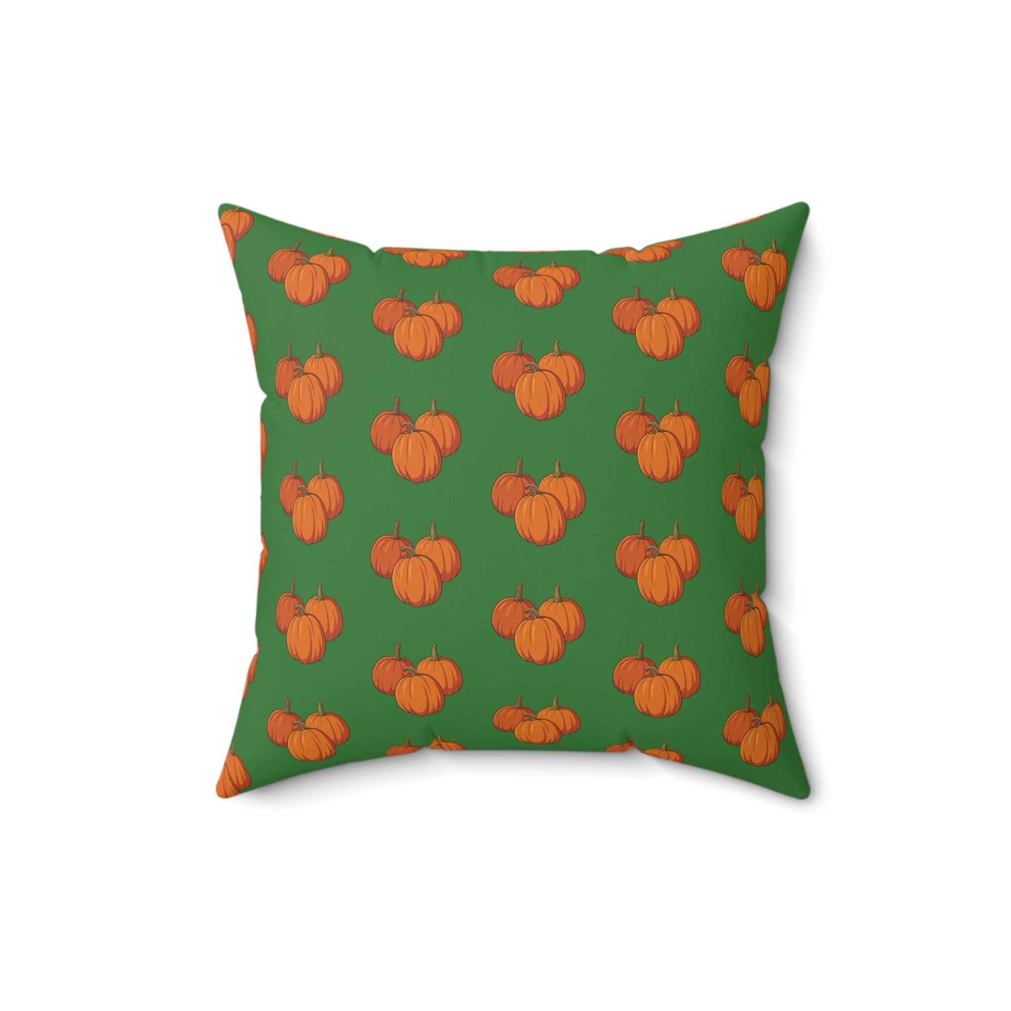 Green Autumn Pumpkin Pattern Throw Pillow — Orange Pumpkins on Green Fall Decor