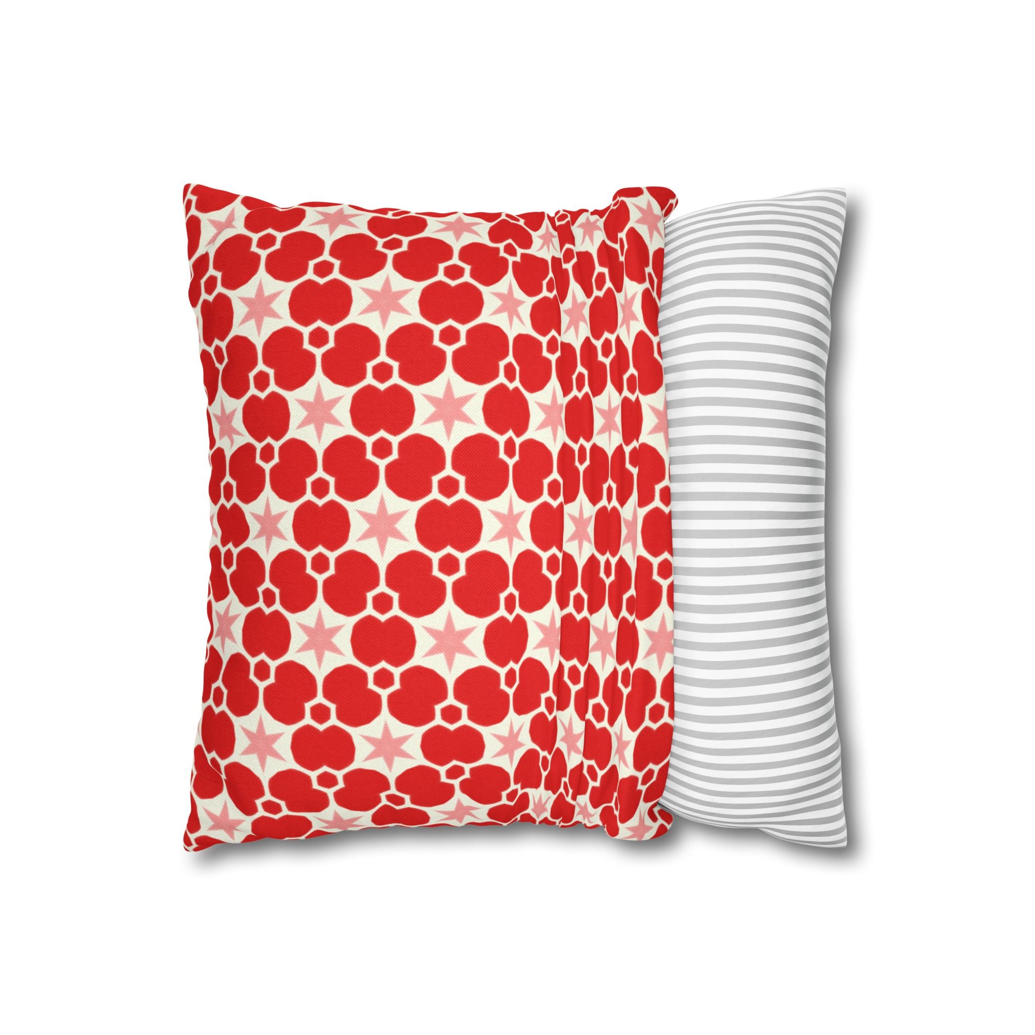 Red Floral Retro Pattern THROW PILLOW COVER — Modern Geometric Decor