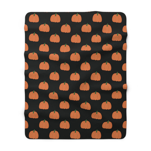 Black Halloween Pumpkin Pattern Sherpa Blanket — Cozy Halloween Fall Throw