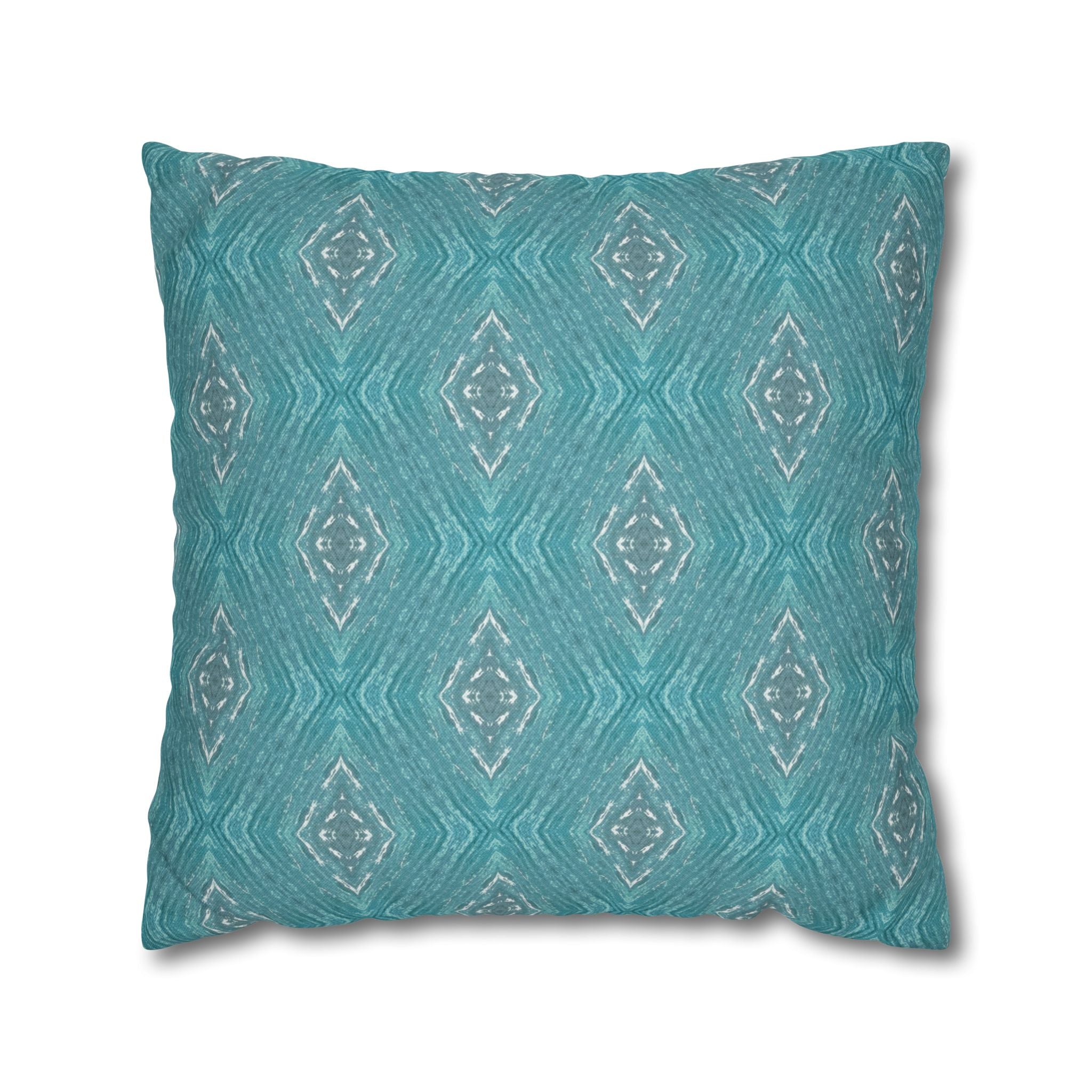 Teal Ikat Pattern Square THROW PILLOW COVER — Turquoise Boho Decorative Throw Pillow Cover