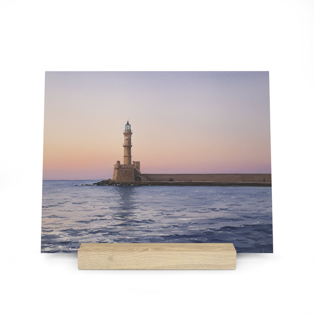 Chania Harbor Lighthouse Gallery Board with Stand — Crete Coastal Photo Decor