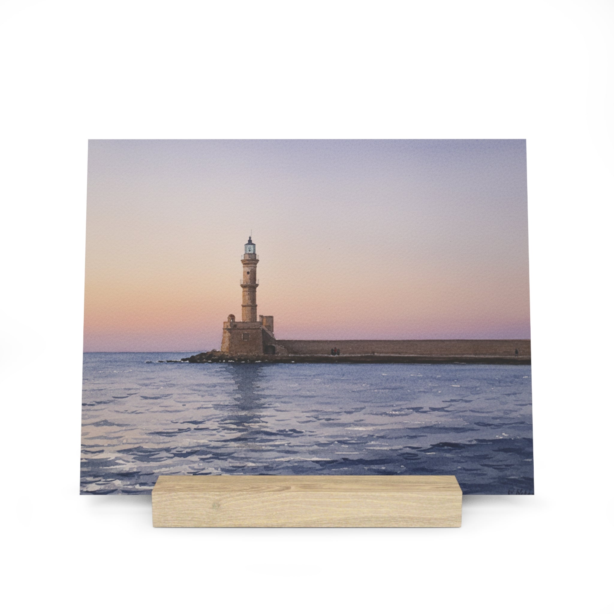 Chania Harbor Lighthouse Gallery Board with Stand — Crete Coastal Photo Decor