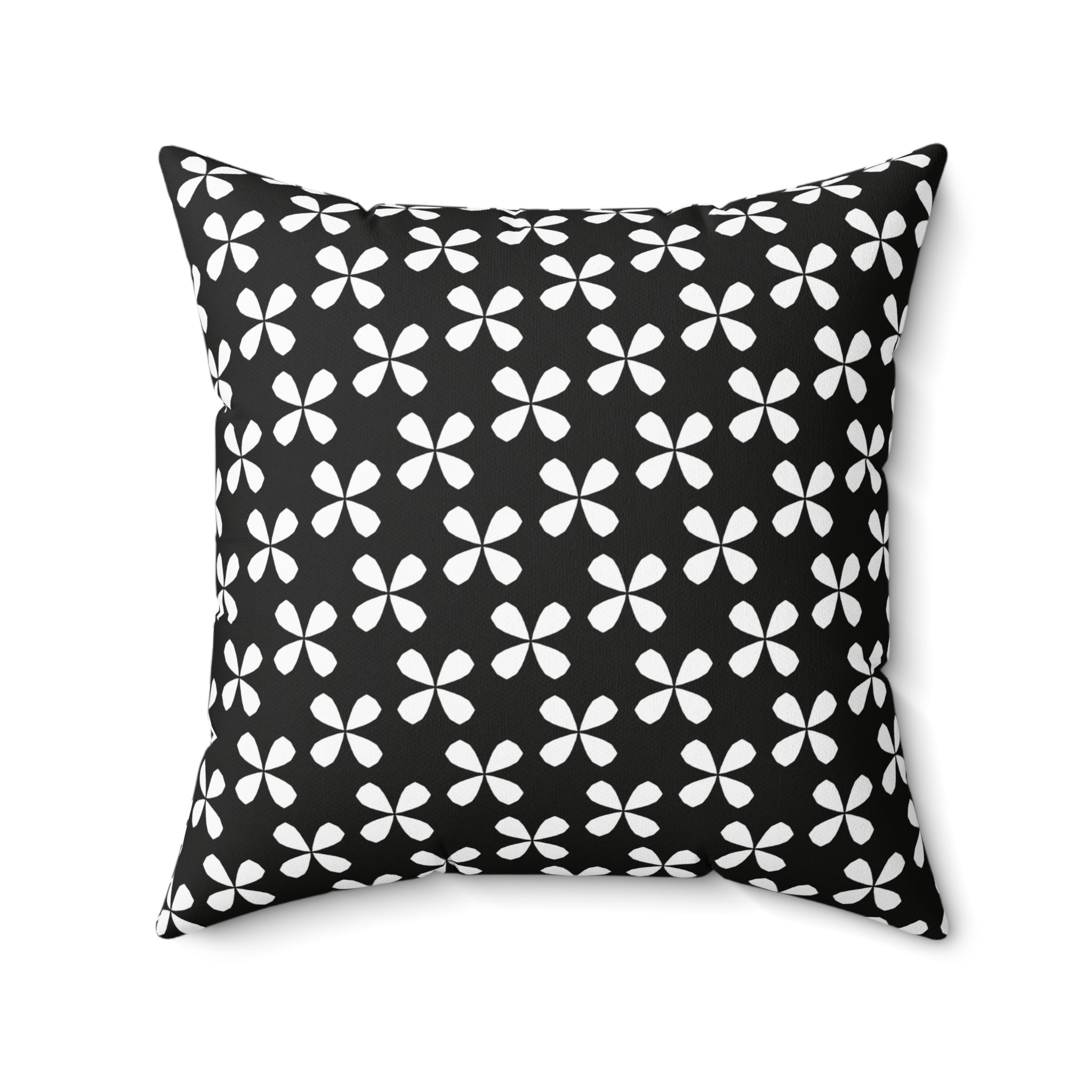 Black Floral Square Pillow — White Flowers on Black Background