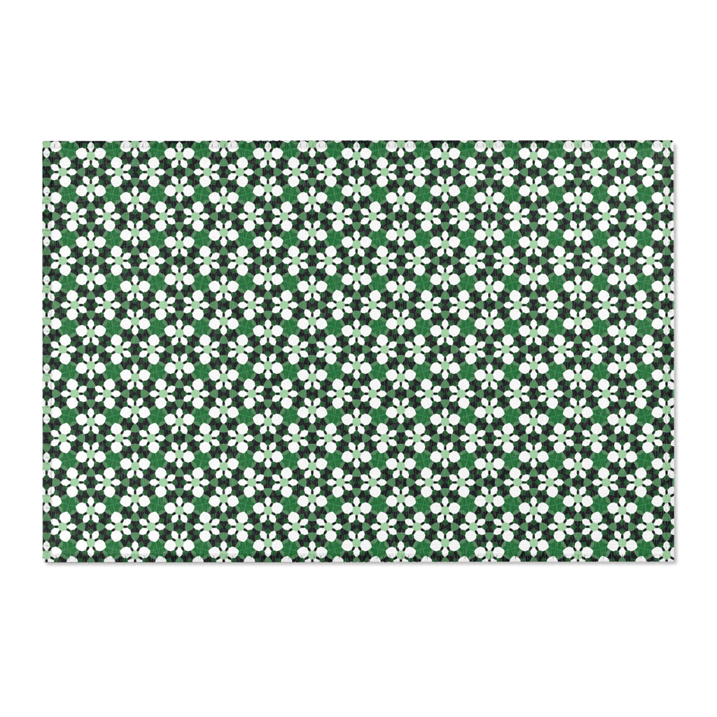 Green Retro Floral Area Rug — Retro Daisy Pattern Accent Rug