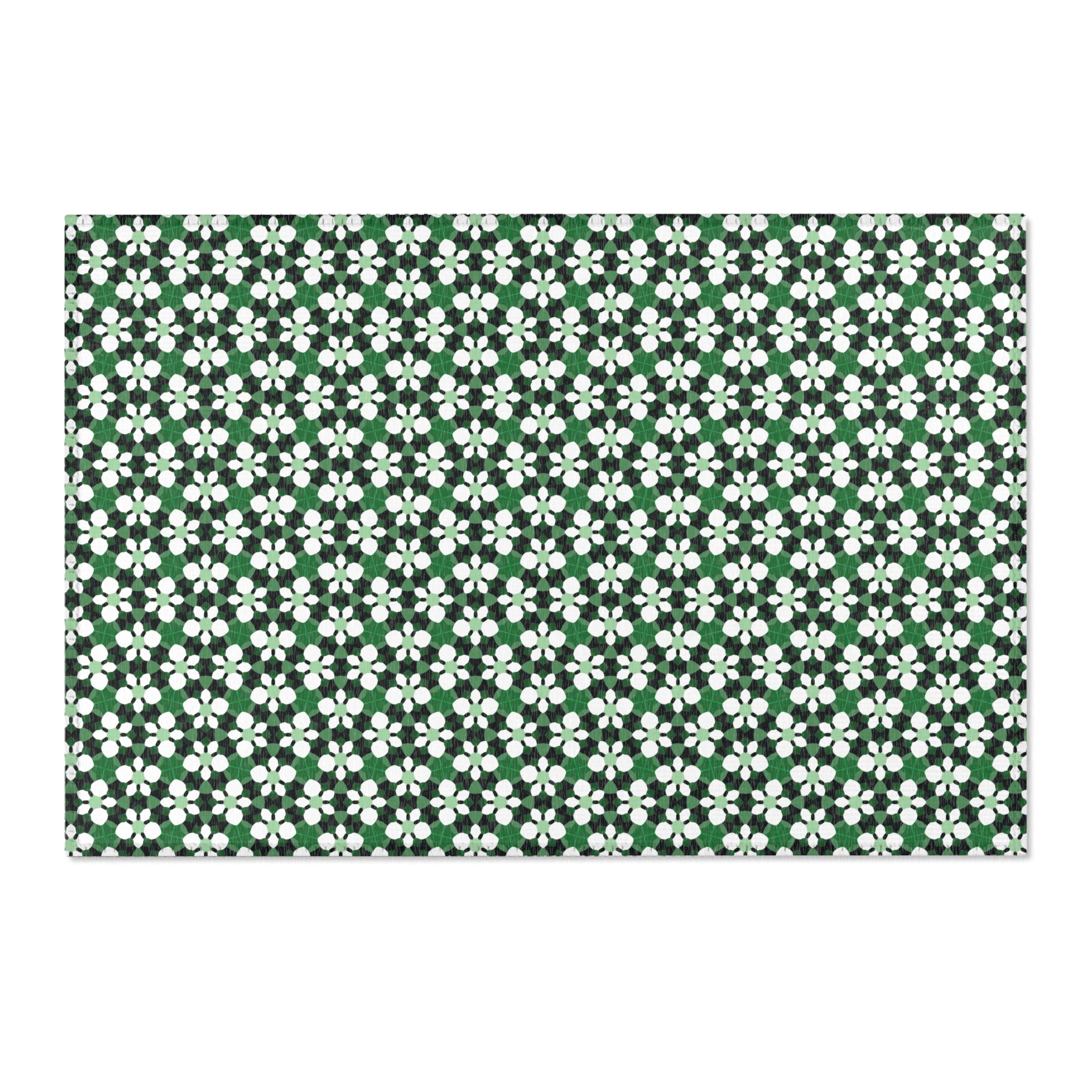 Green Retro Floral Area Rug — Retro Daisy Pattern Accent Rug