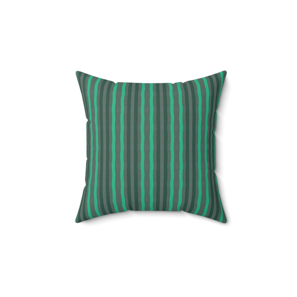 Green & Gray Striped Square Pillow — Modern Decorative Throw Cushion