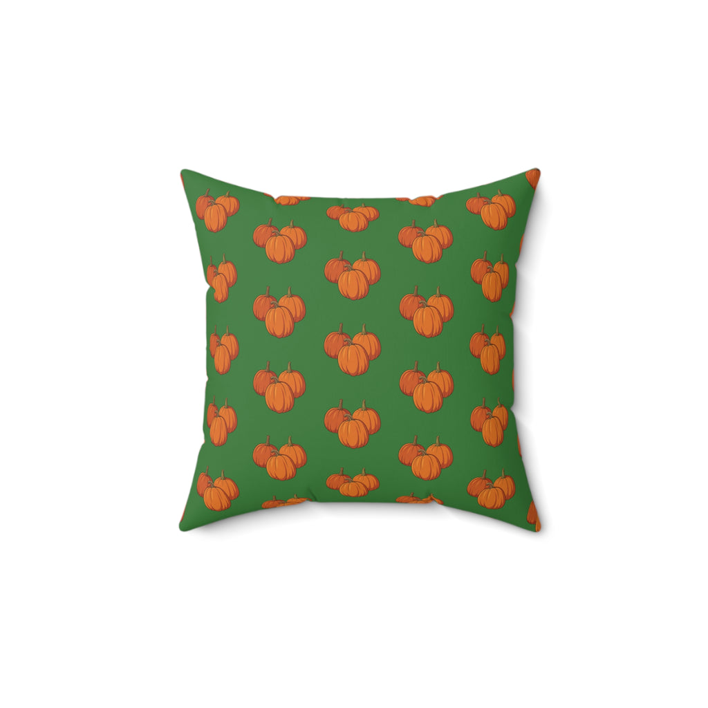 Green Autumn Pumpkin Pattern Throw Pillow — Orange Pumpkins on Green Fall Decor