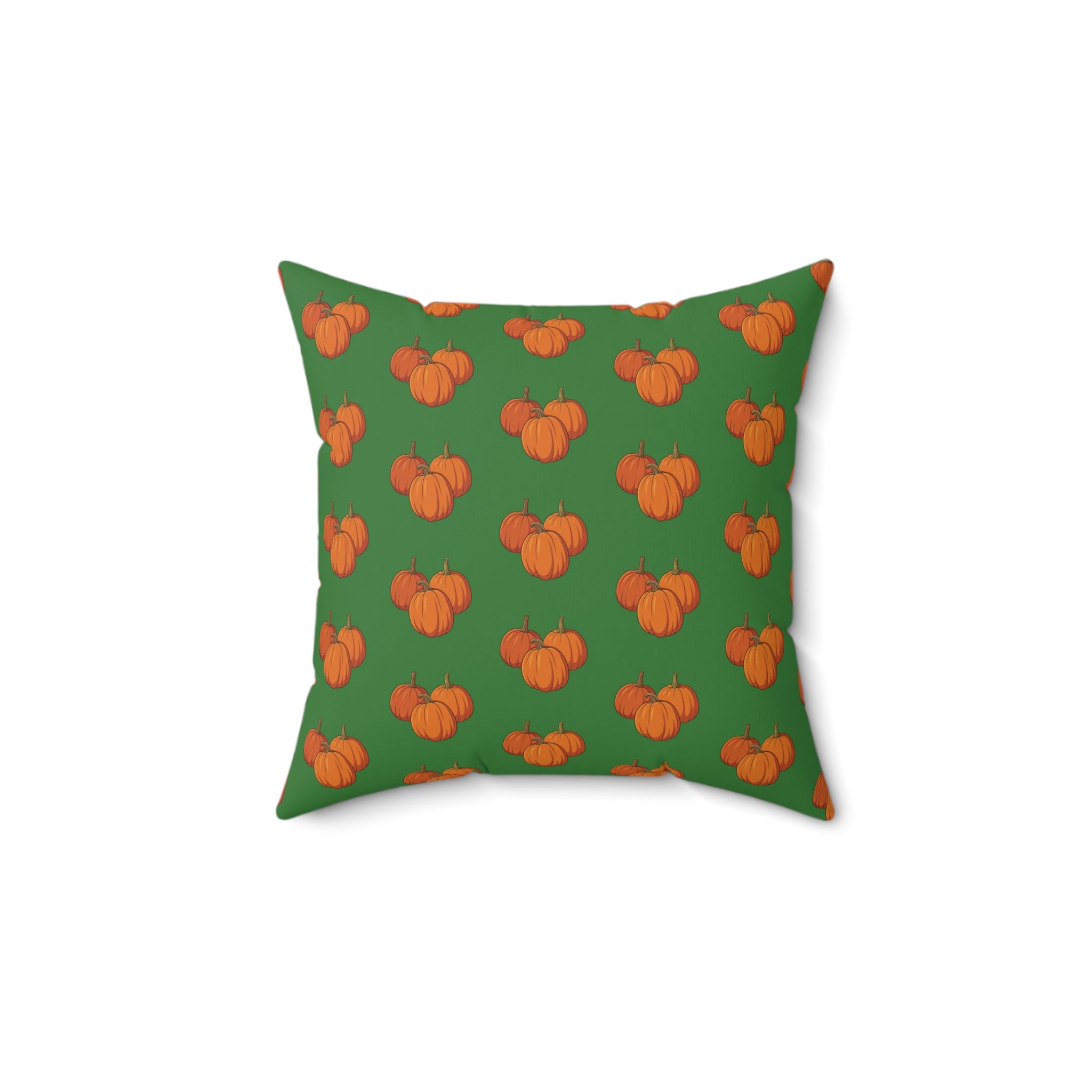 Green Autumn Pumpkin Pattern Throw Pillow — Orange Pumpkins on Green Fall Decor