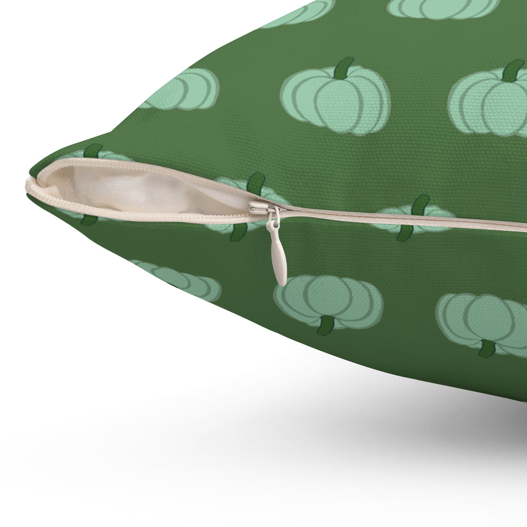 Green Pumpkin Pattern Pillow - Fall Decorative Square Throw Pillow