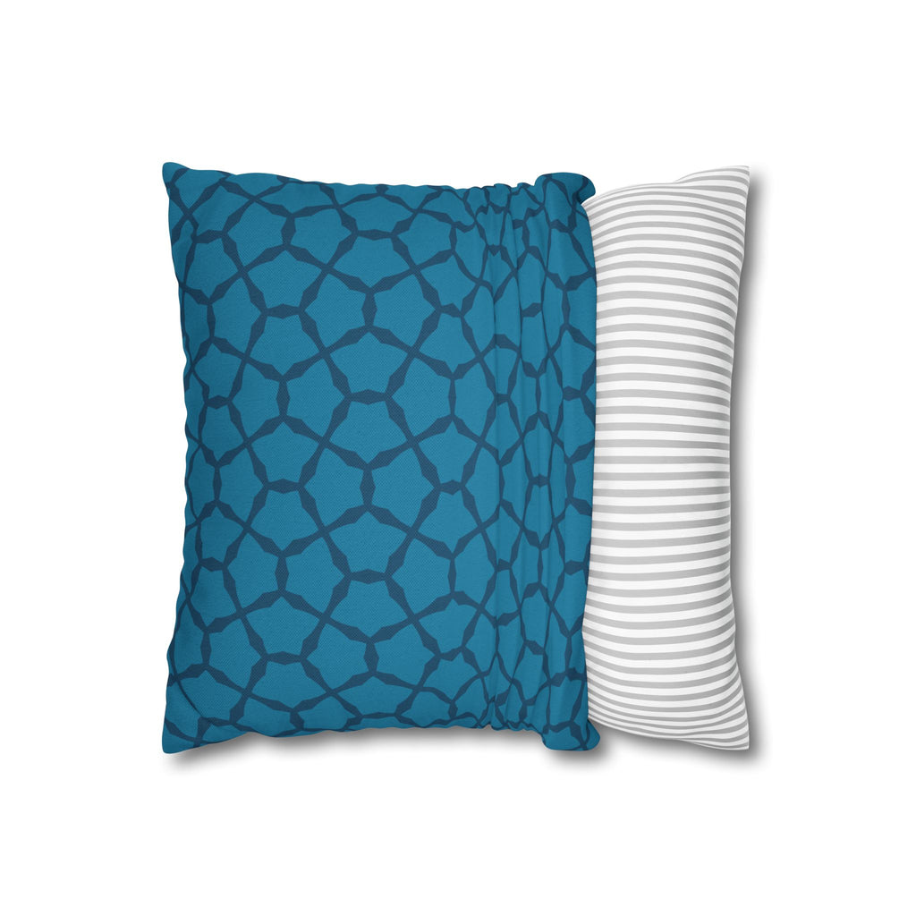 Turquoise Blue Lattice Pattern THROW PILLOW COVER — Modern Decorative Square Pillow Cover