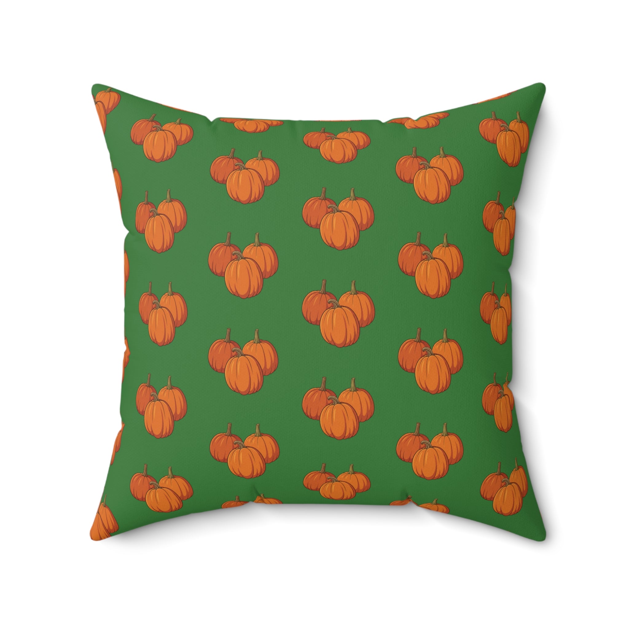 Green Autumn Pumpkin Pattern Throw Pillow — Orange Pumpkins on Green Fall Decor