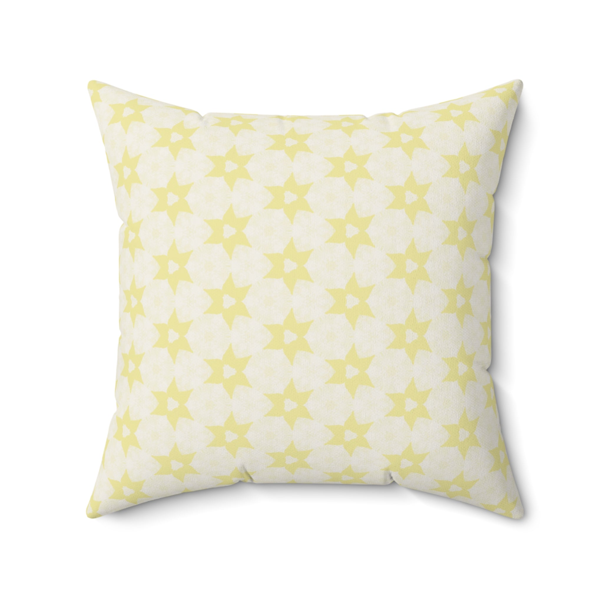 Cream Floral Star Pattern Square Pillow - Decorative Polyester Throw Pillow