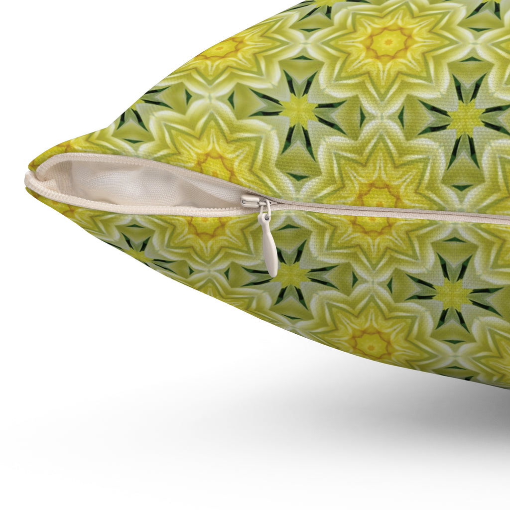 Botanical Yellow and Green Throw Pillow — Decorative Square Accent Cushion