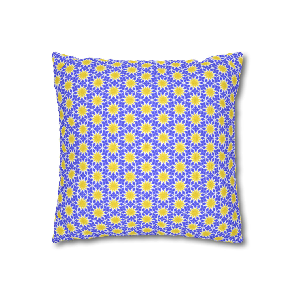 Sunshine Yellow and Blue Sunburst Pattern THROW PILLOW COVER — Floral Decorative Throw Pillowcase