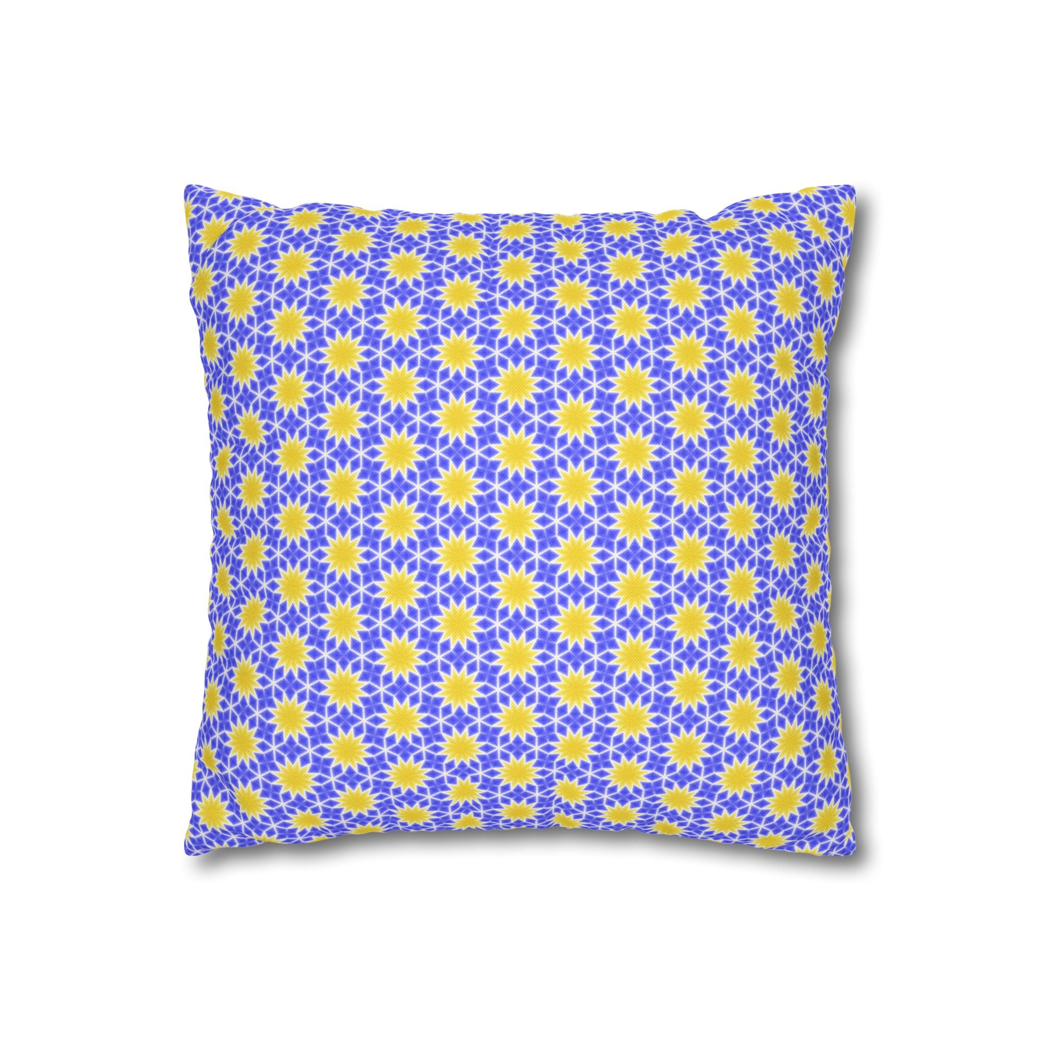 Sunshine Yellow and Blue Sunburst Pattern THROW PILLOW COVER — Floral Decorative Throw Pillowcase