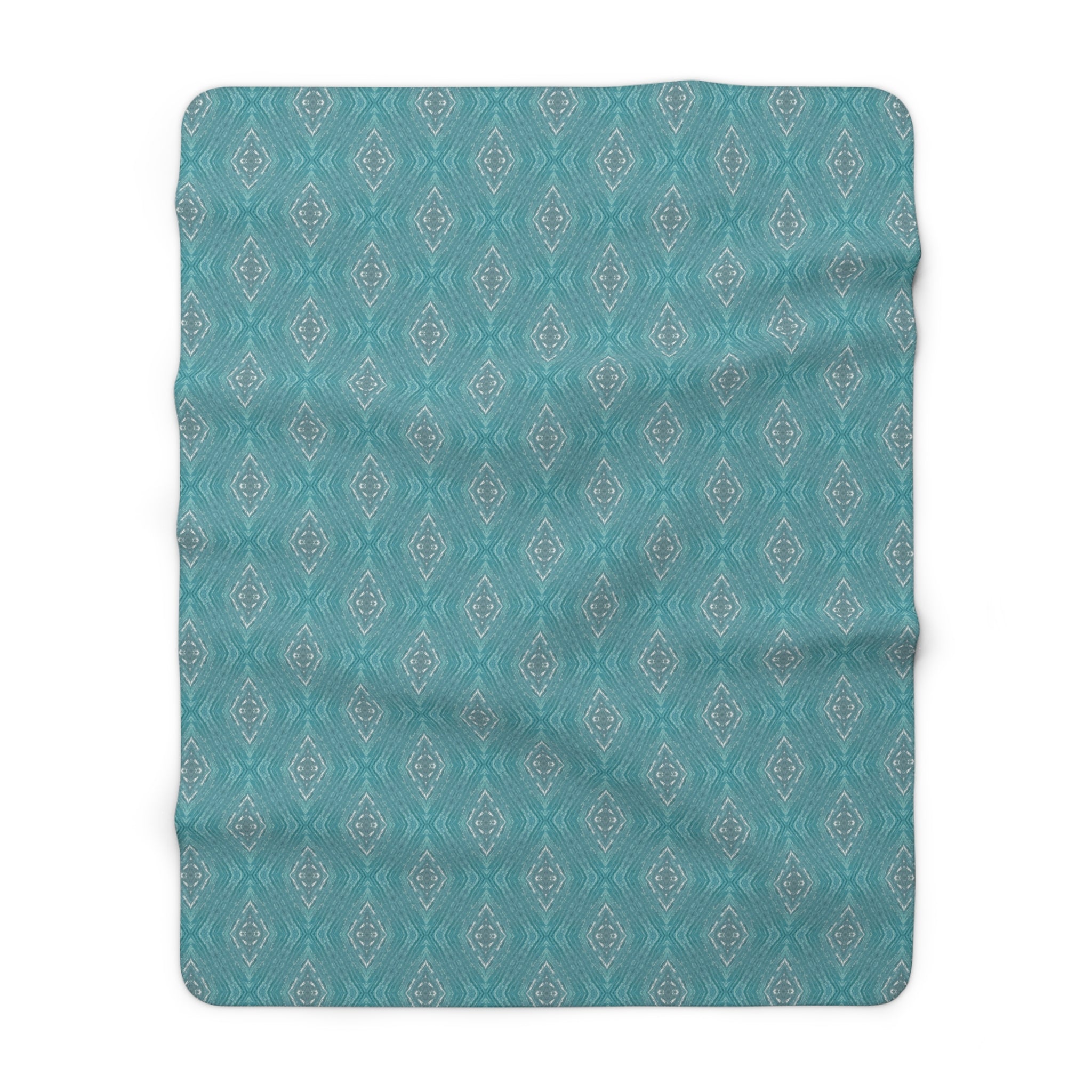 Teal Aztec Sherpa Blanket — Cozy Boho Fleece Throw