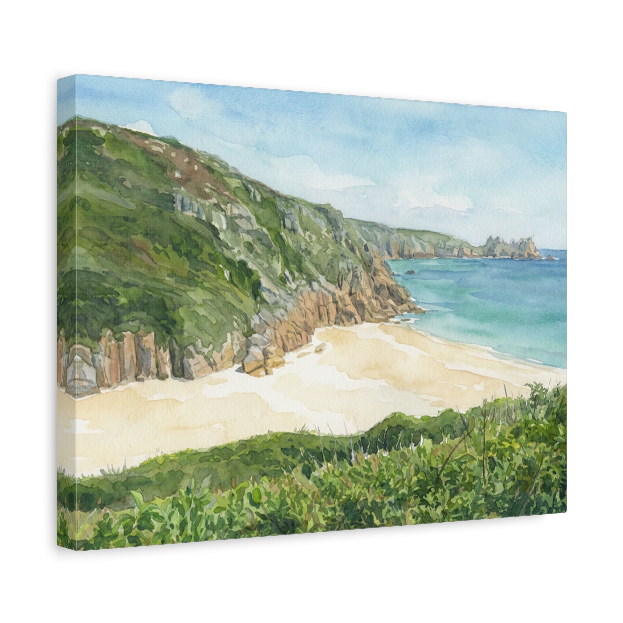 Cornwall Coastal Beach Watercolor Matte Canvas