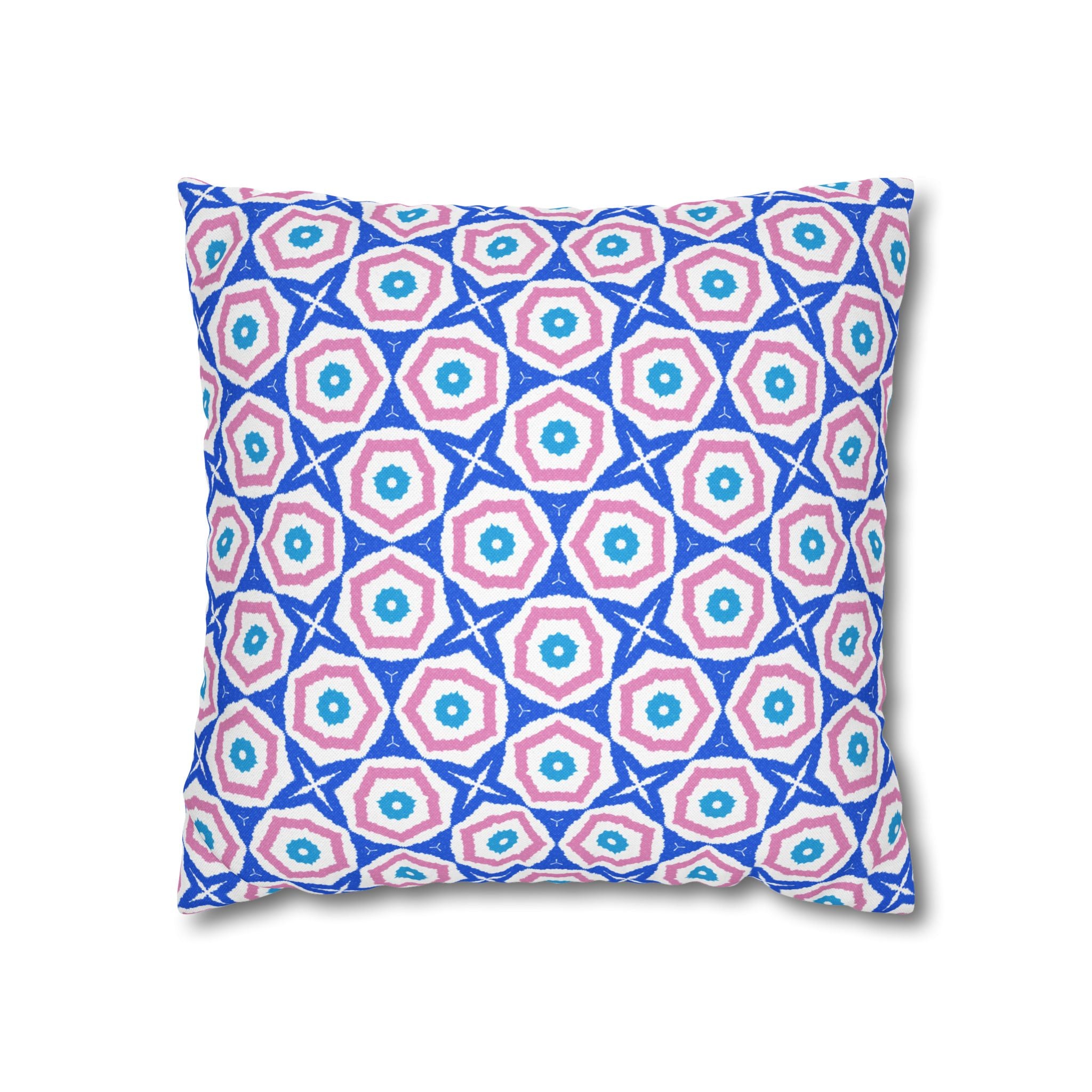Blue & Pink Decorative THROW PILLOW COVER - Geometric Starburst Square Pillowcase