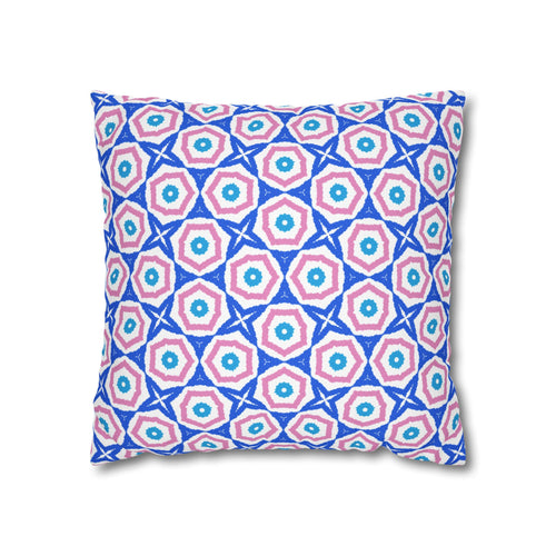 Blue & Pink Decorative THROW PILLOW COVER - Geometric Starburst Square Pillowcase