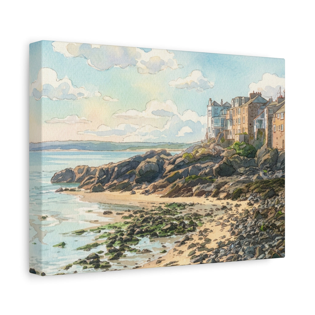 Coastal Seaside Village Matte Canvas Wall Art - Stretched Beachscape Print