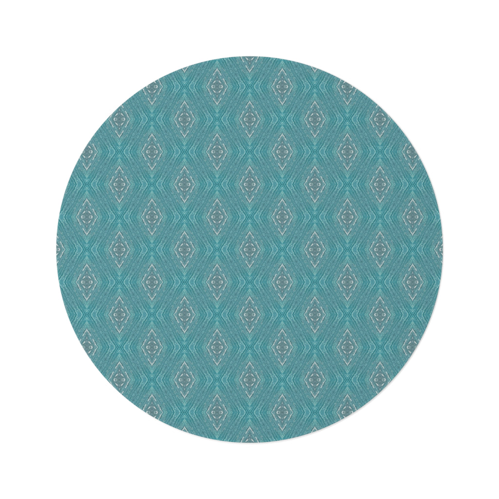 Boho Teal Diamond Round Rug — Vintage-Inspired Area Accent
