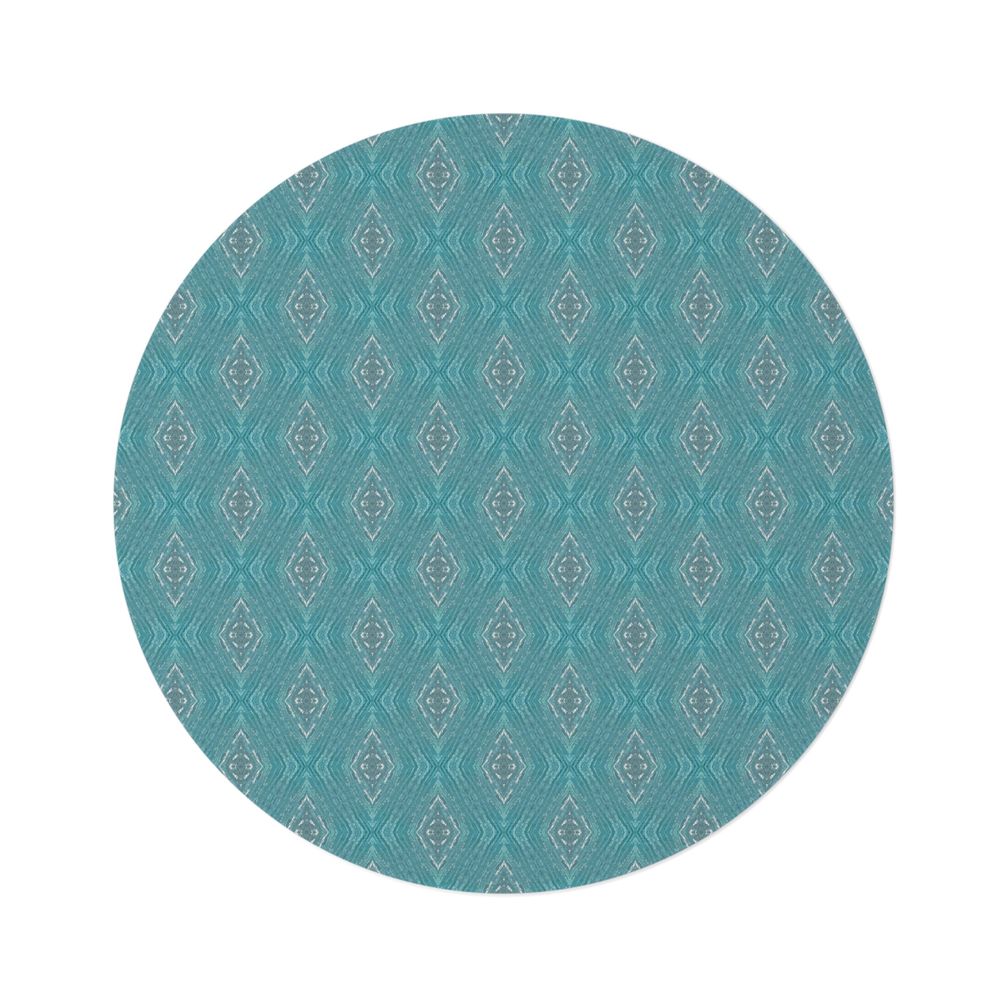 Boho Teal Diamond Round Rug — Vintage-Inspired Area Accent