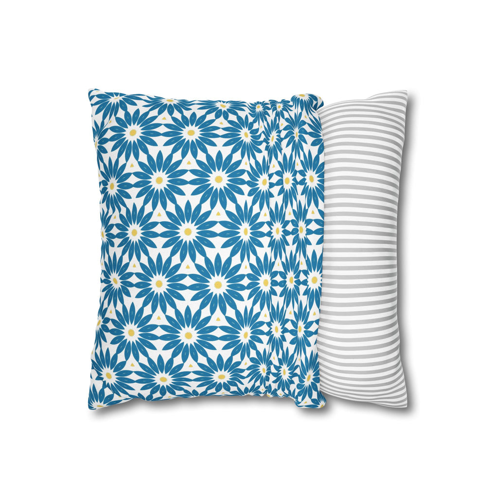 Blue Daisy Pattern THROW PILLOW COVER — Decorative Floral Square Throw Pillow Cover