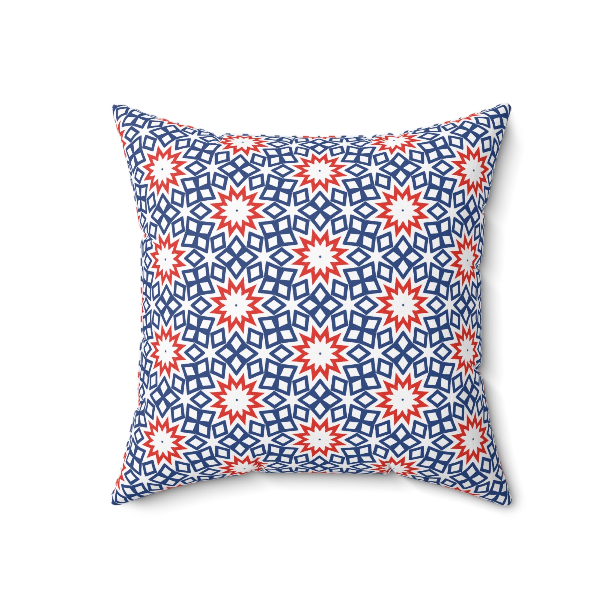 Red White & Blue Holiday Square Pillow — Patriotic Spun Polyester Decor
